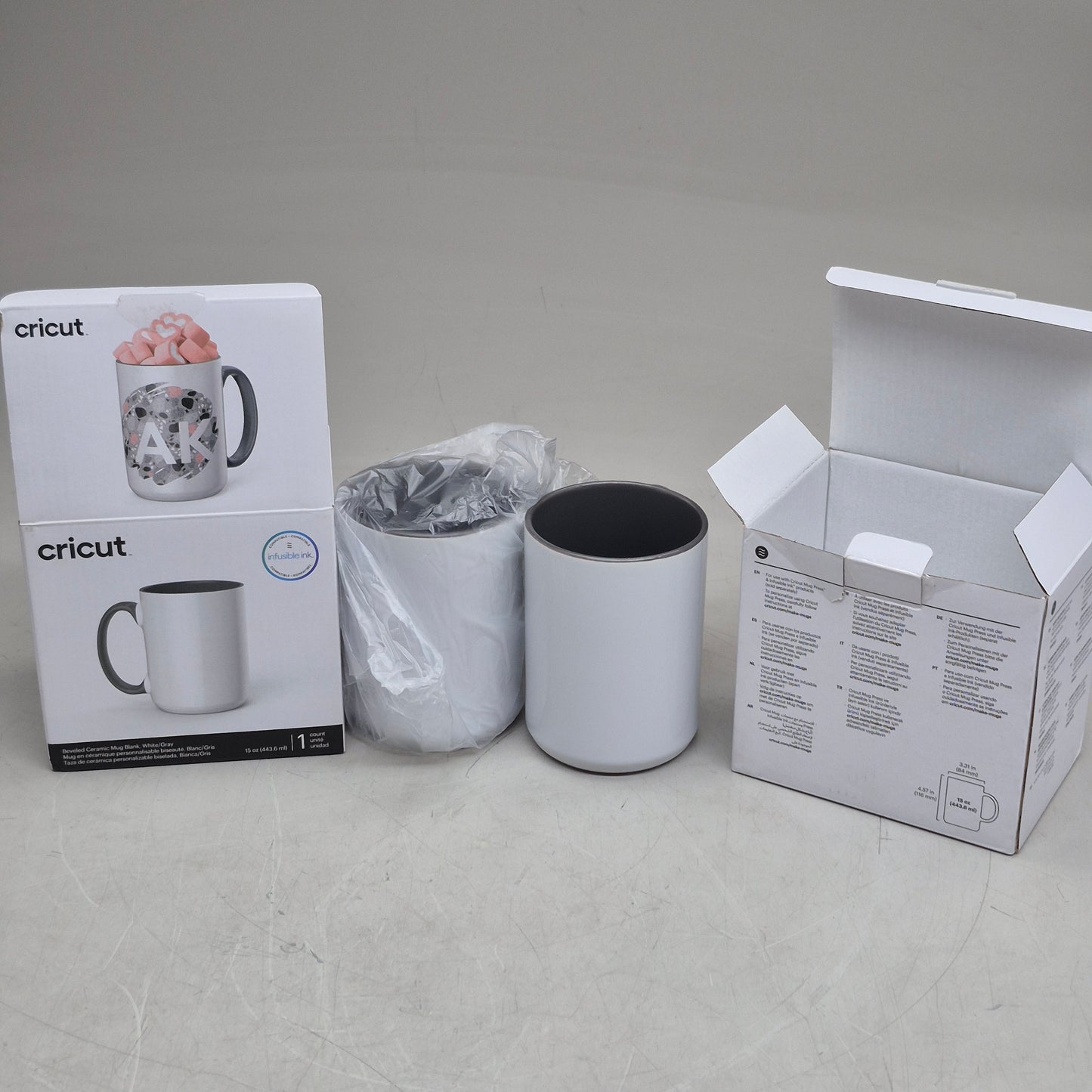 CRICUT (2) Beveled Ceramic Mug Blank 15 oz White/Gray 2009330