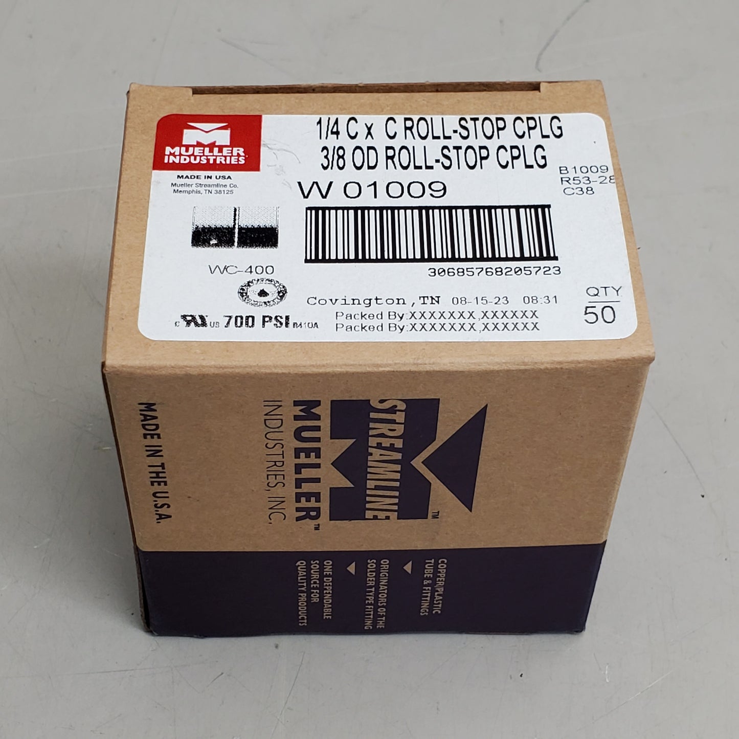 MUELLER (50 Pack) Couplings Streamline Roll Stop Solder Joint 3/8" OD Copper W01009