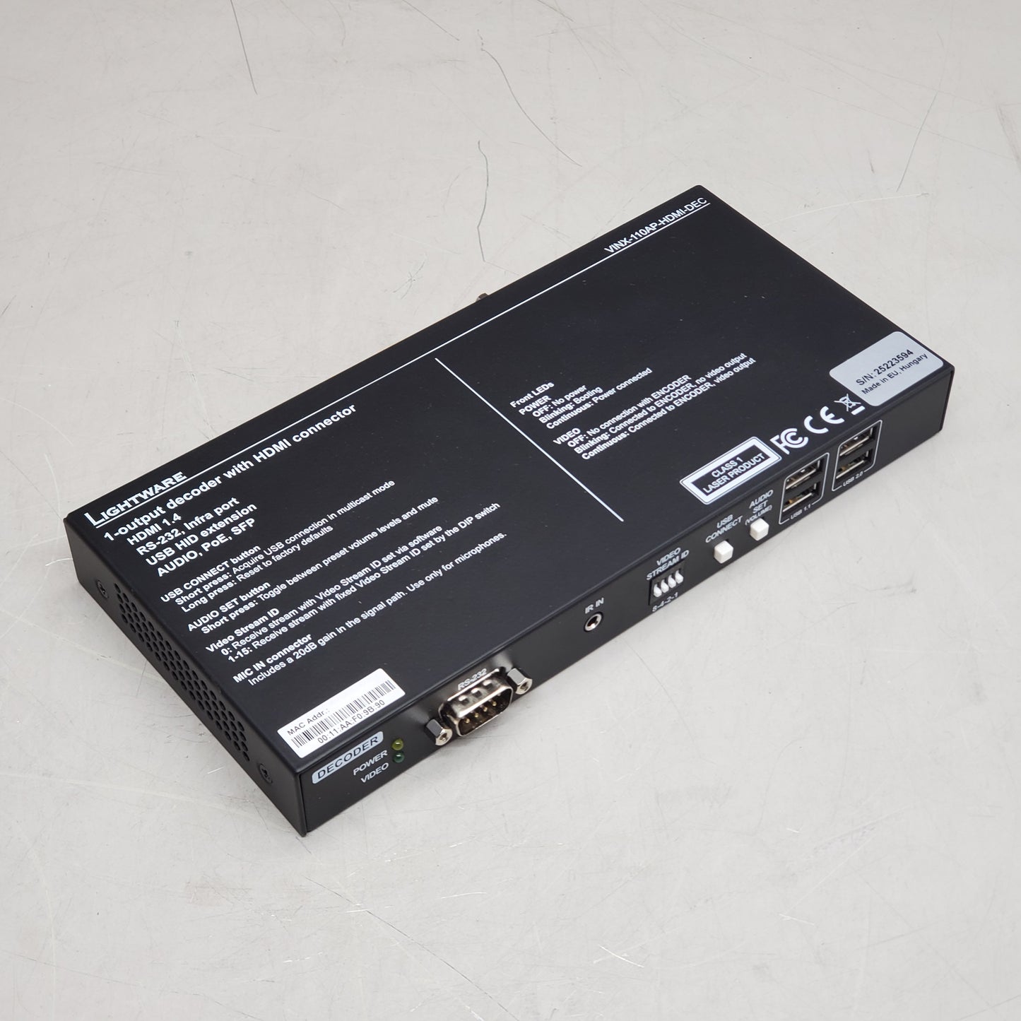 LIGHTWARE AV Over IP Scaling Multimedia Extender with Usb K+m Vinx-110ap-hdmi-dec 91810010 (Open Box)
