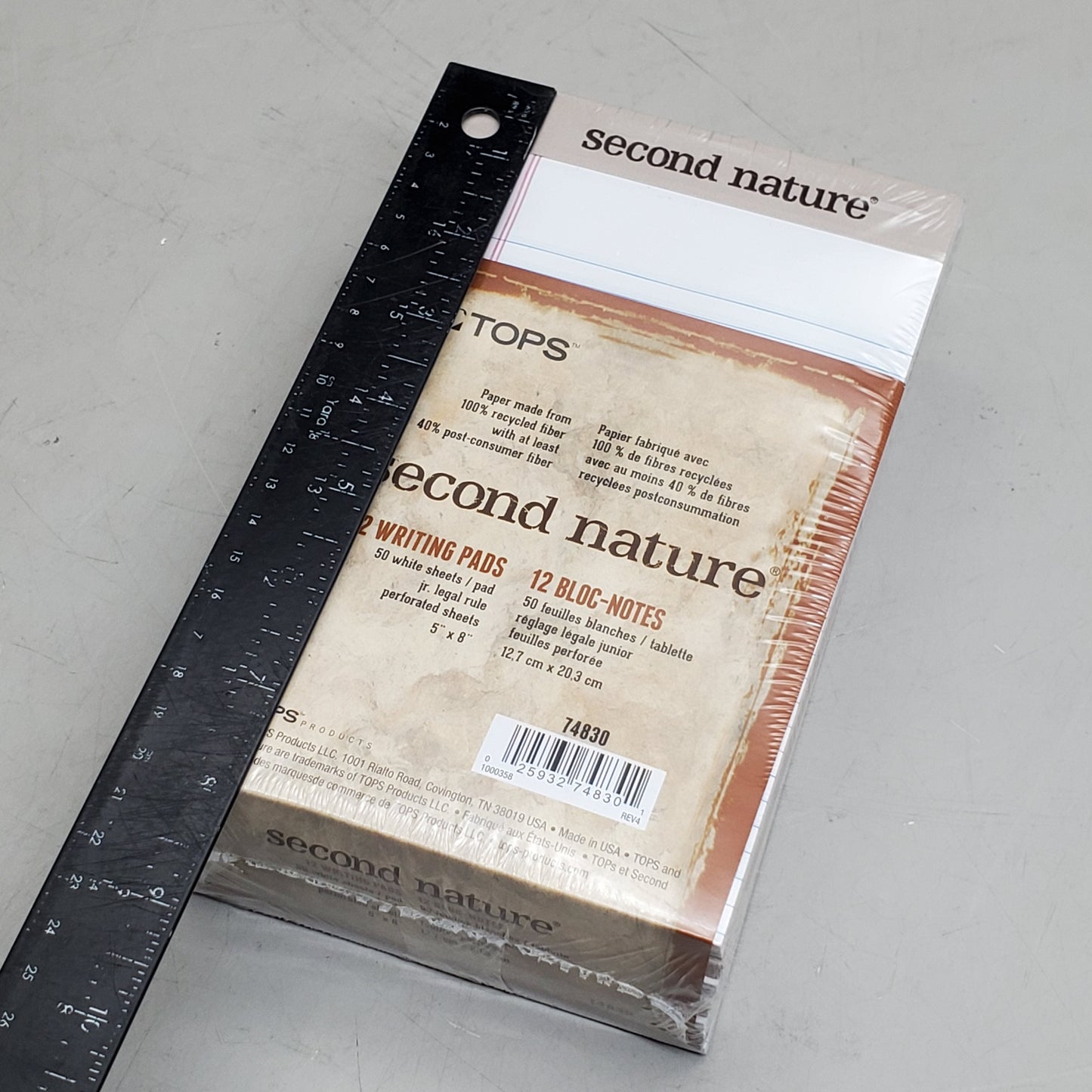 ZA@ TOPS (12 Pack) 2nd Nature Jr. Legal Pad 5 x 8 50 sheets White 74830 B