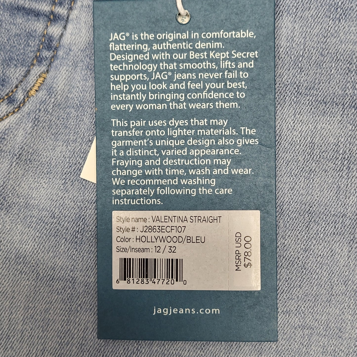 JAG Valentina High Rise Straight Sustainable Denim Womens Sz 12/32 Hollywood