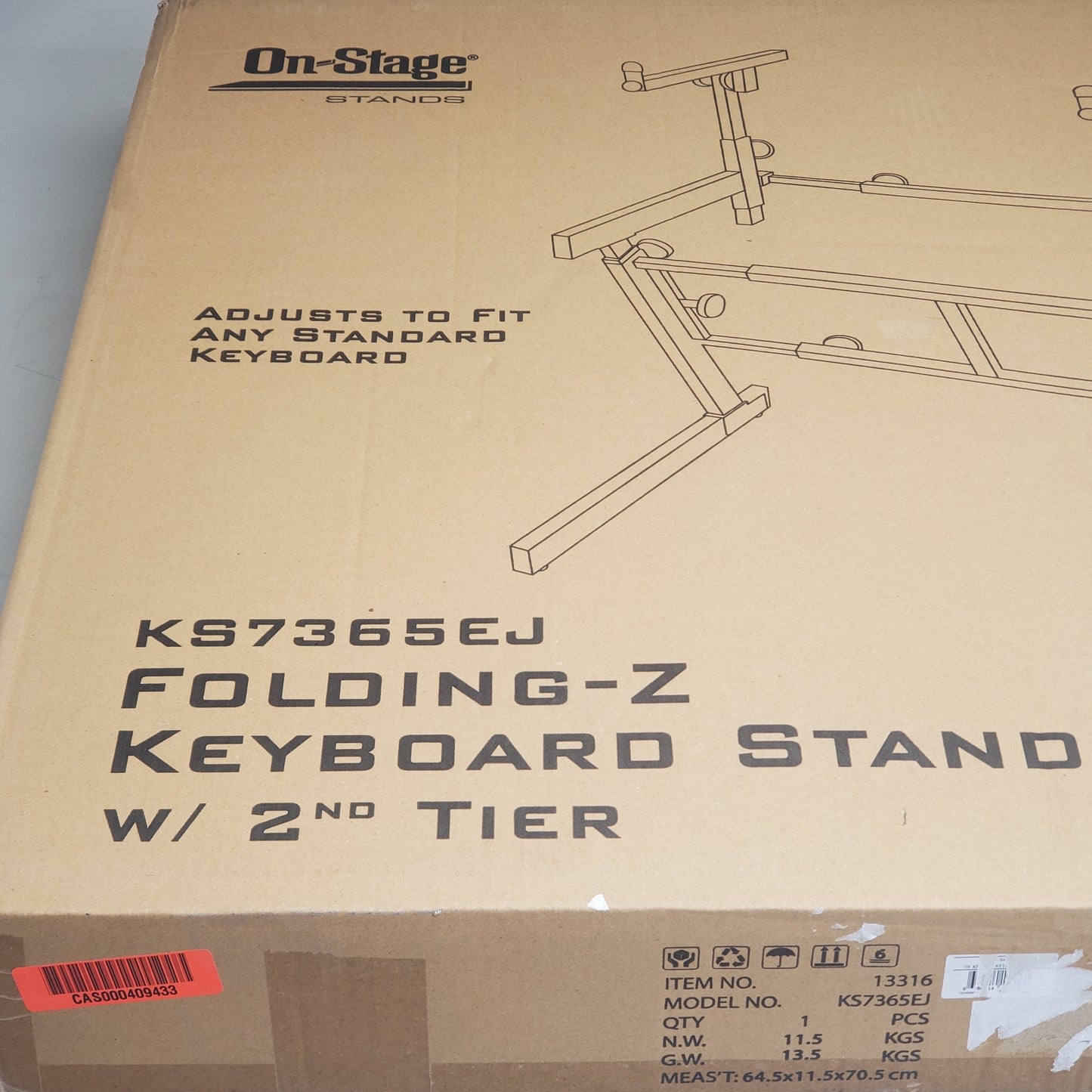 ON-STAGE Folding-Z Keyboard Stand W/ 2nd Tier 400 lbs Cap Black KS365EJ