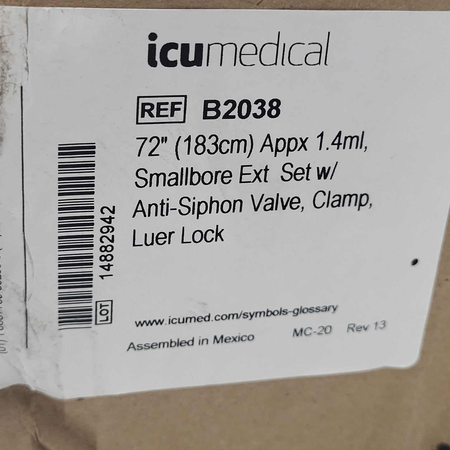 ICU MEDICAL (35 PACK) 1.4ml, Anti-siphon Valve, Clamp, Luer Lock 72" B2038