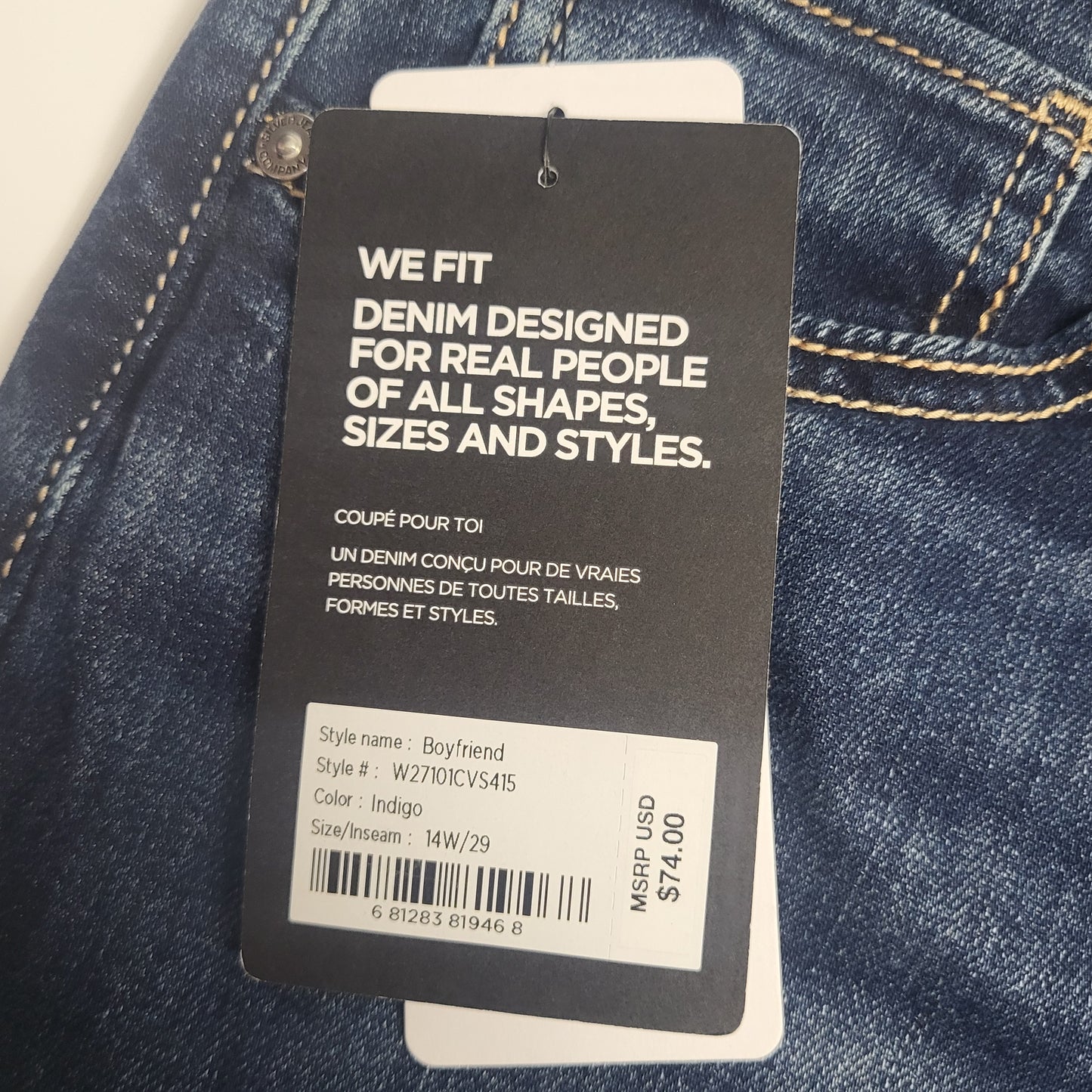 SILVER JEANS CO. Boyfriend Mid Rise Slim Leg Sz 14/29 Indigo W27101CVS415