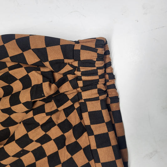 DRESSED IN LALA Rocky Harem Baggy Pants  SZ L Caramel + Black Checkerboard