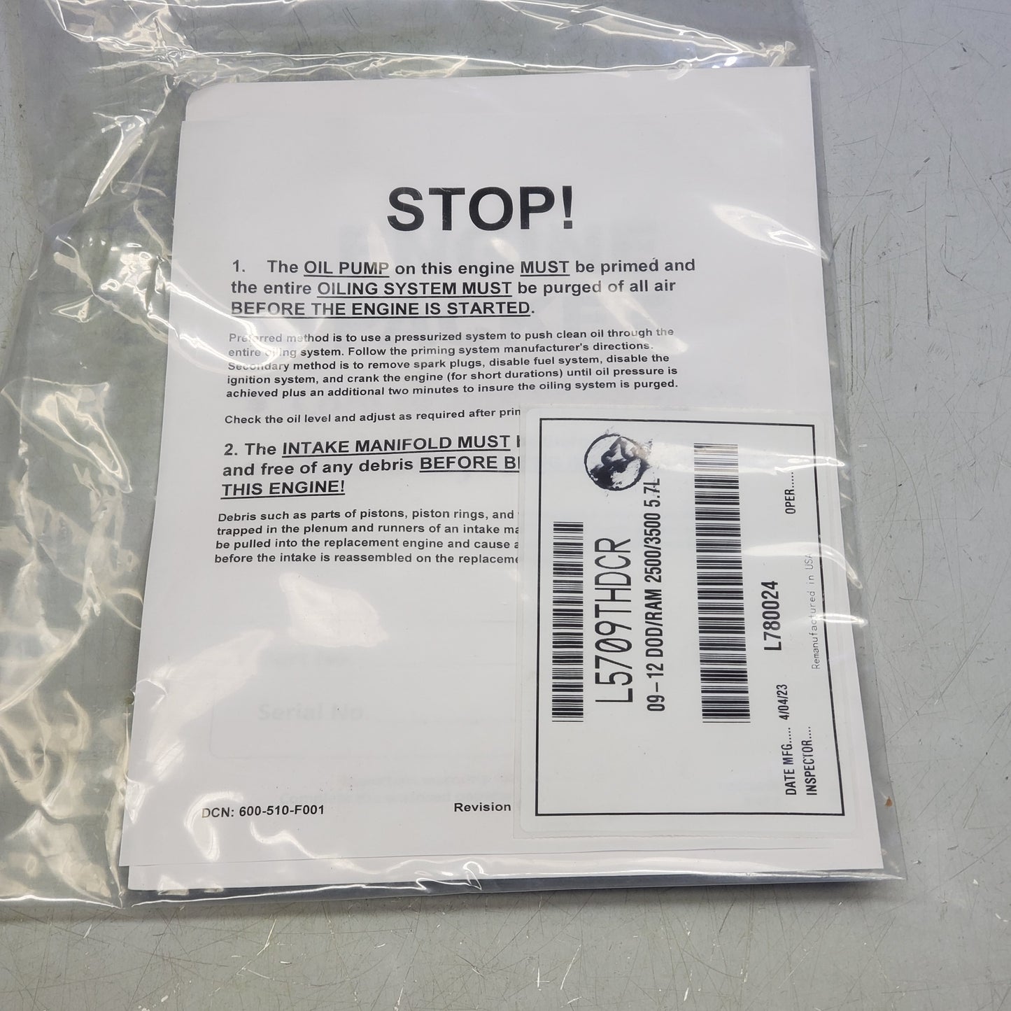 DODGE Ram Long Block V8 Engine Genuine Hemi 2500/3500 5.7L L5709THDCR (Remanufactured)