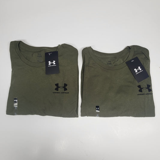 UNDER ARMOUR (2 PACK) Mens Sportstyle Loose Cotton Polyester T-shirt L Green