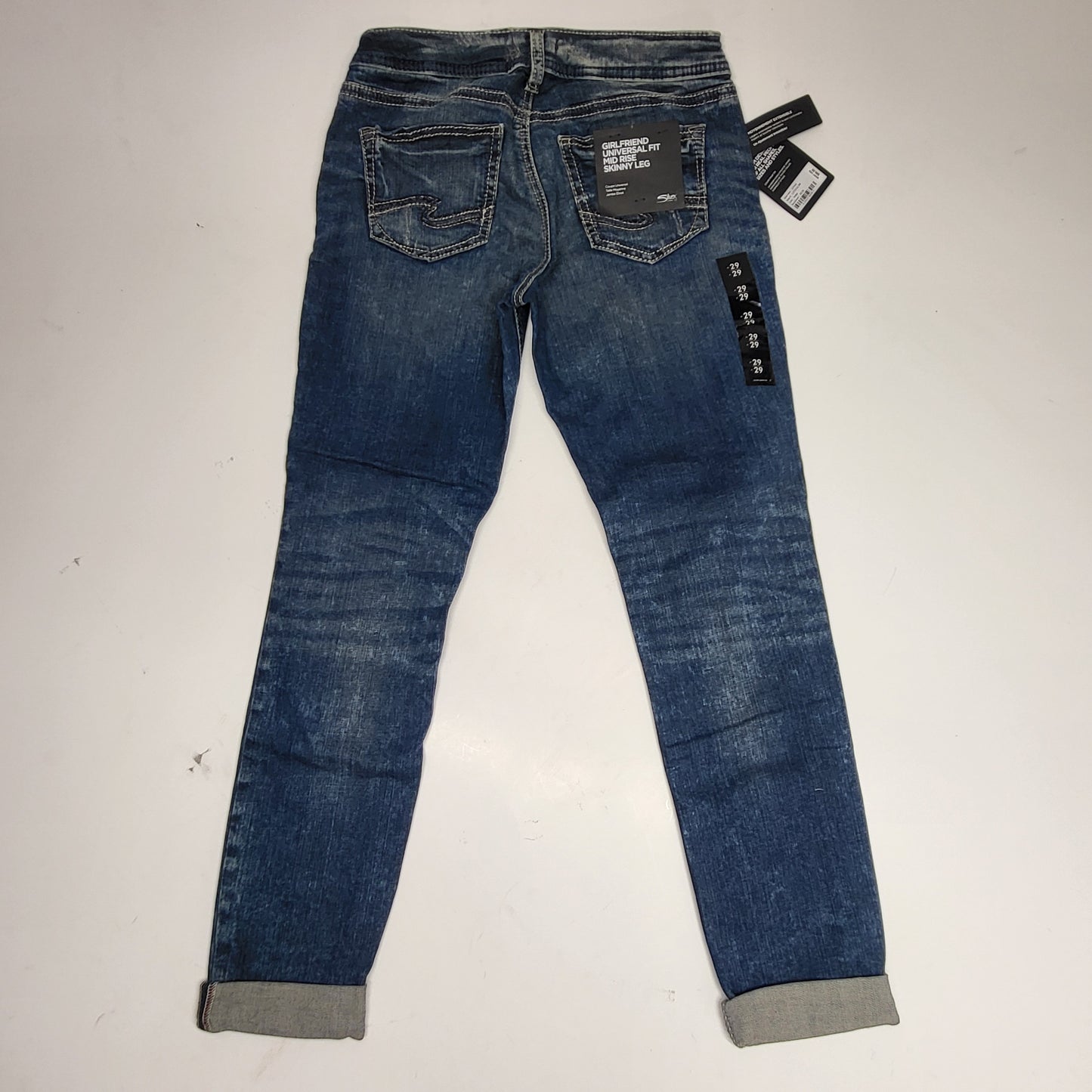 SILVER JEANS CO. Girlfriend Universal Fit Mid Rise Skinny Leg Sz 29/29 Indigo L27137SJL388