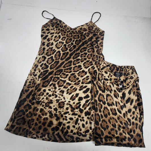 DRESSED IN LALA Satin Dress + Duster Set Exclusive Pattern S Brown Leopard