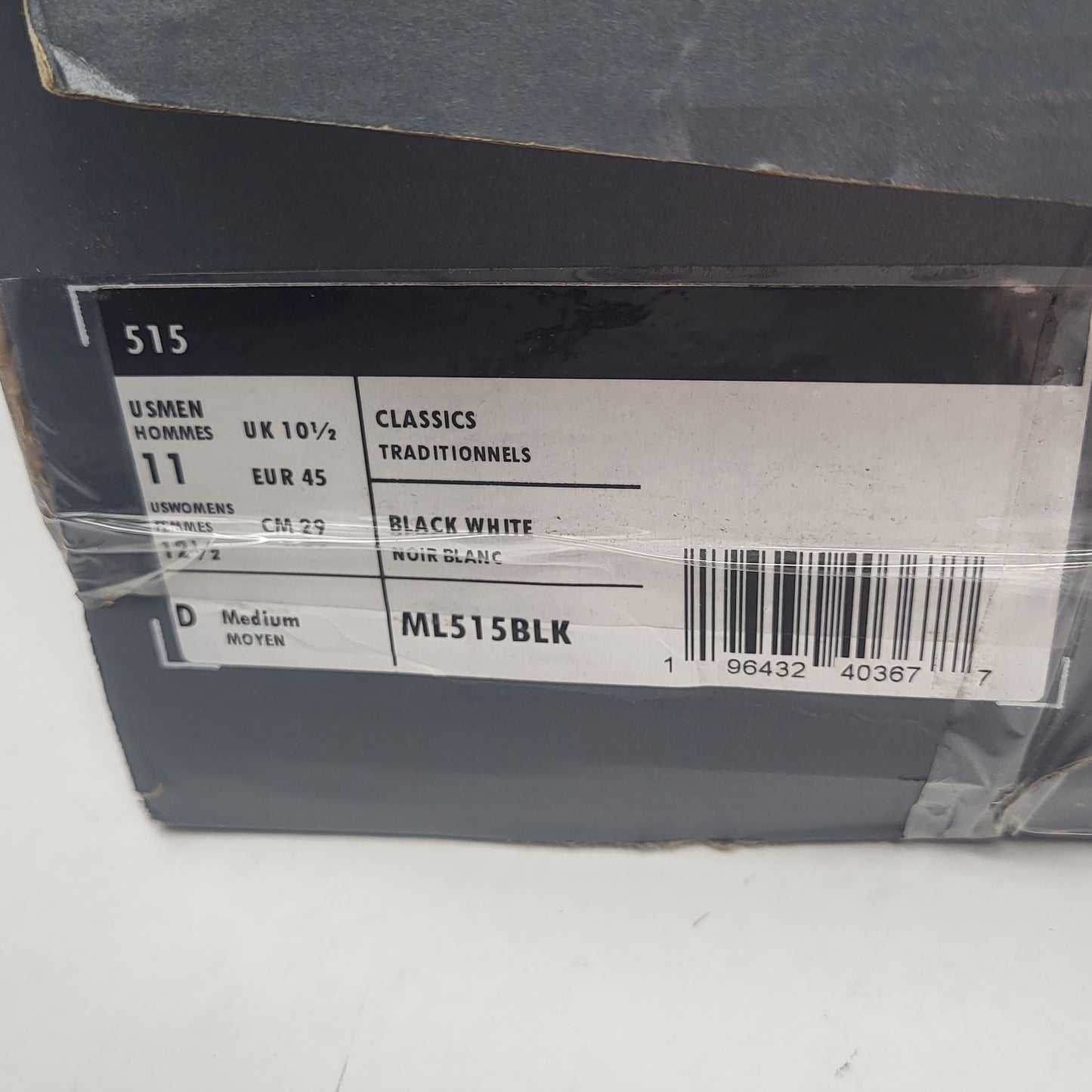 NEW BALANCE 515 Men's Sneakers Men's Sz 11 Black & White ML515BLK (As Is)