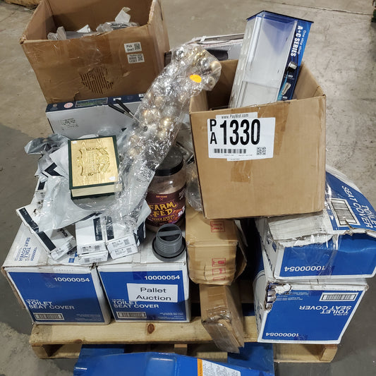 ZA@ Pallet of MIXED Kohler Faucet & Drain Parts, Toilet Seat Covers, Ion Speaker Damaged, Returned Epos Wireless Headphones, Box Of Clear Bags Amd Etc. (AS-IS)