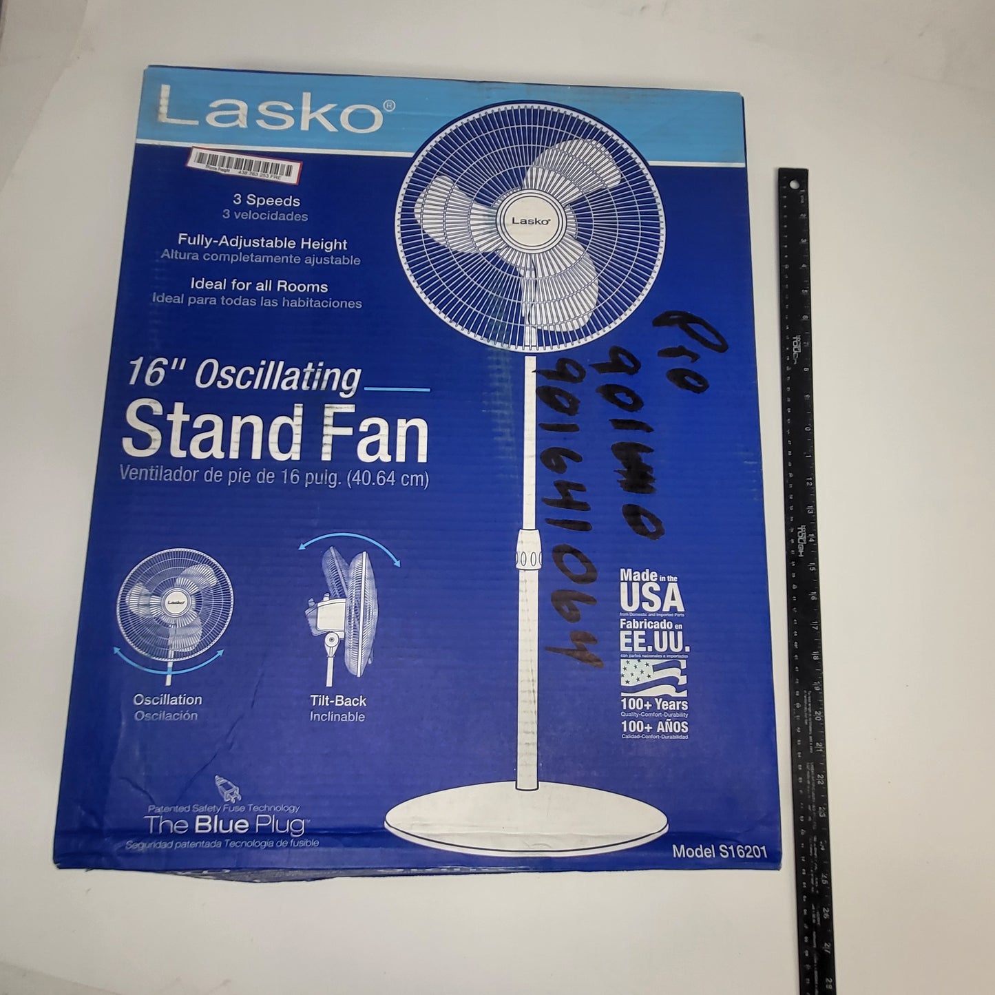 LASKO Oscillating Stand Fan the Blue Plug 16" S16201 (As Is)