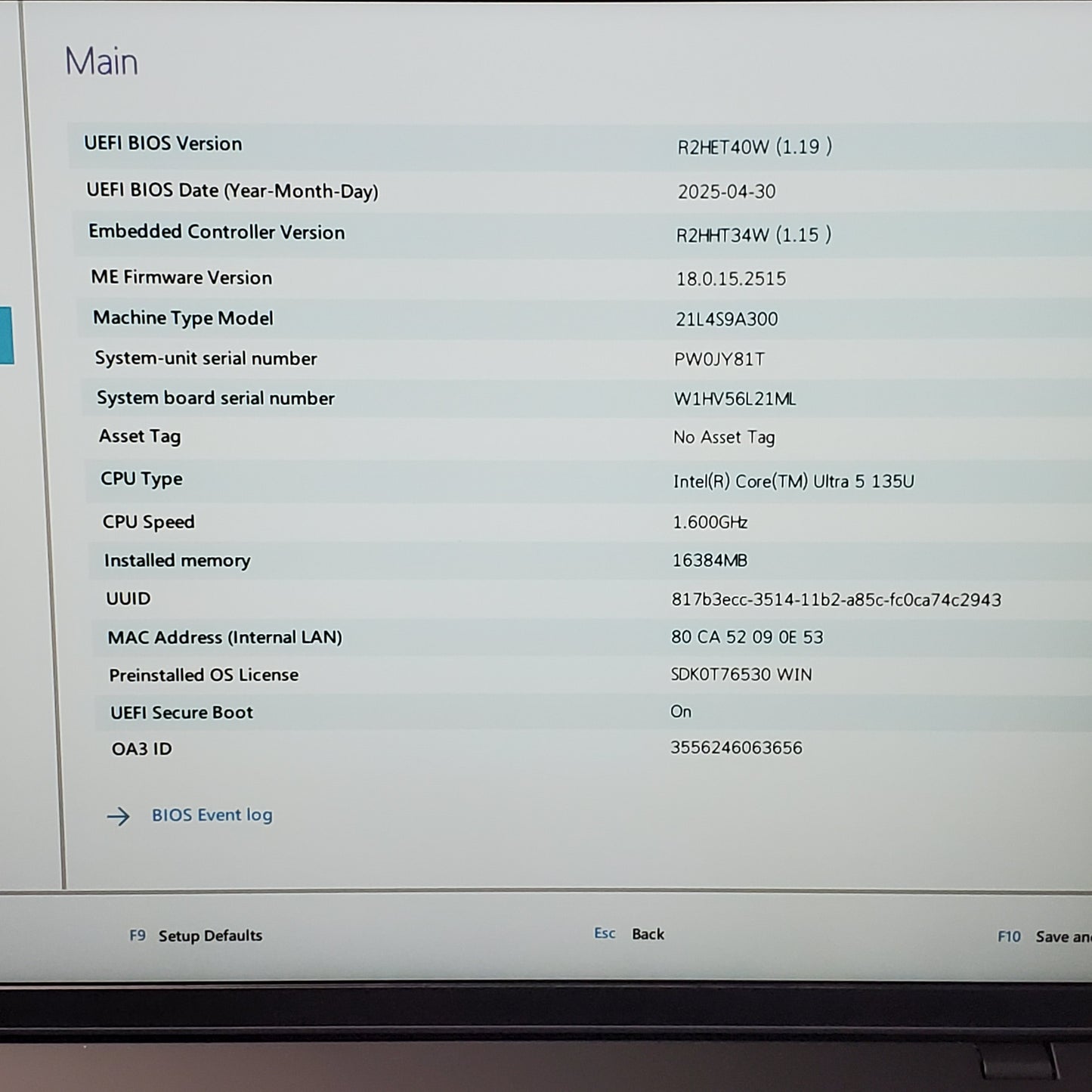 LENOVO ThinkPad L16 Gen 1 Ultra 5 135U 1.6GHz 16GB RAM 16" 256GB SSD Black Intel VPro Enterprise 21L4S9A300