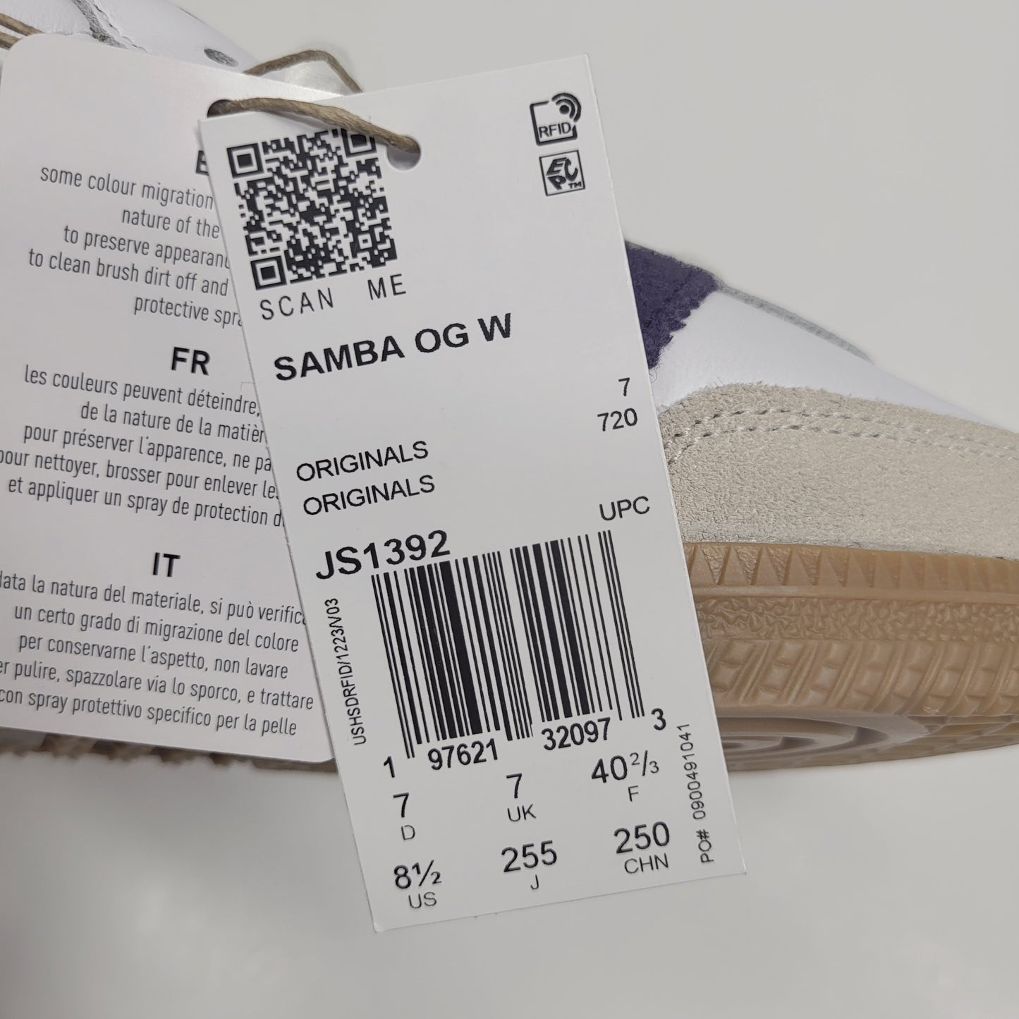 ADIDAS Samba Og W Sneakers Women's Sz 8.5 White and Purple JI2594