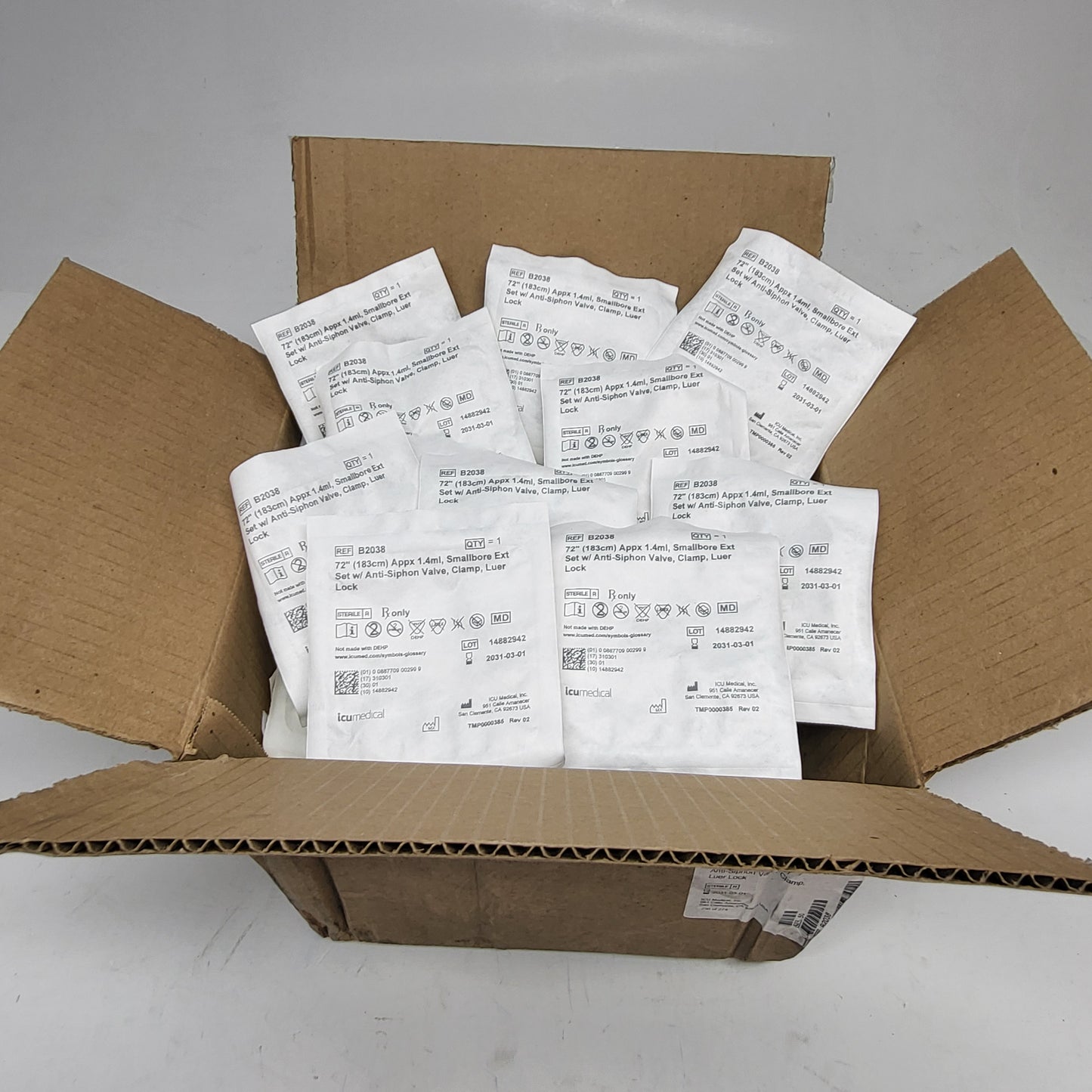 ICU MEDICAL (35 PACK) 1.4ml, Anti-siphon Valve, Clamp, Luer Lock 72" B2038