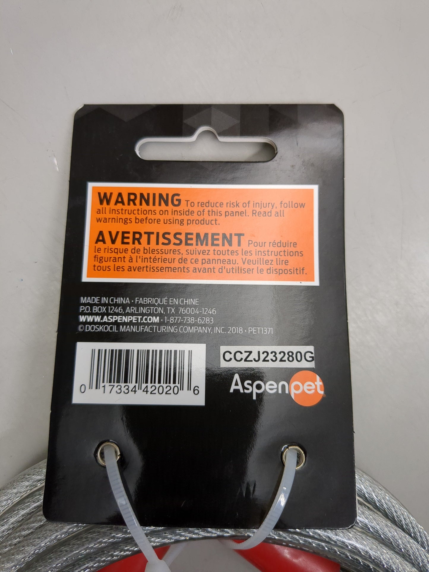 ZA@ ASPENPET Tie Out Cable 20' for Large Dogs up to 200 lbs. W/ Swivel Snap Hooks CCZJ23280G A