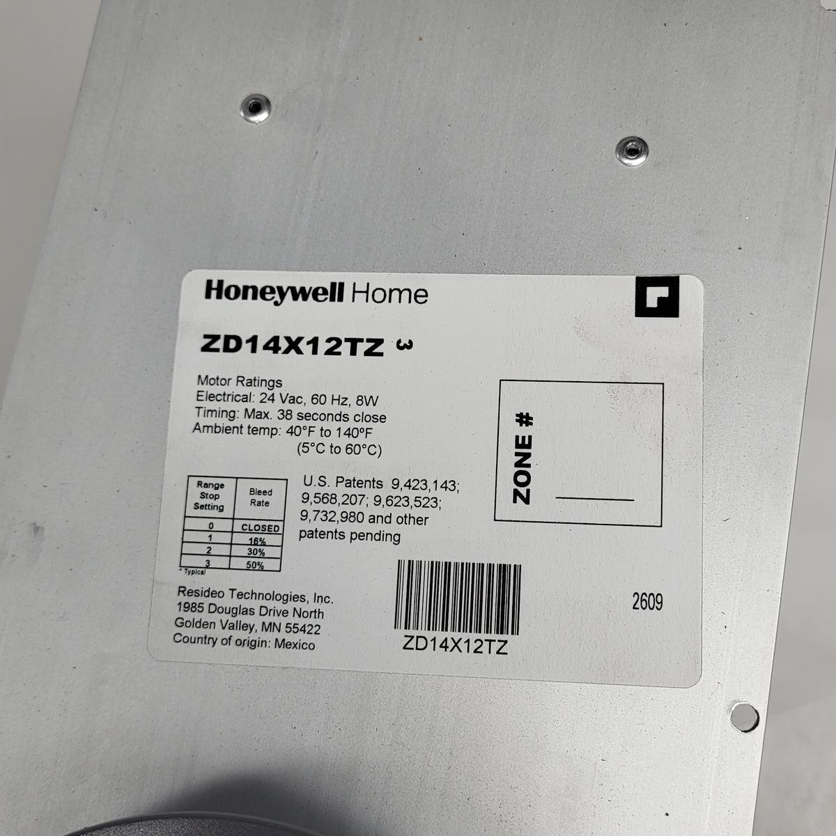 HONEYWELL HOME Truezone Rectangular Parallel Blade Damper 14"x12" ZD14X12TZ