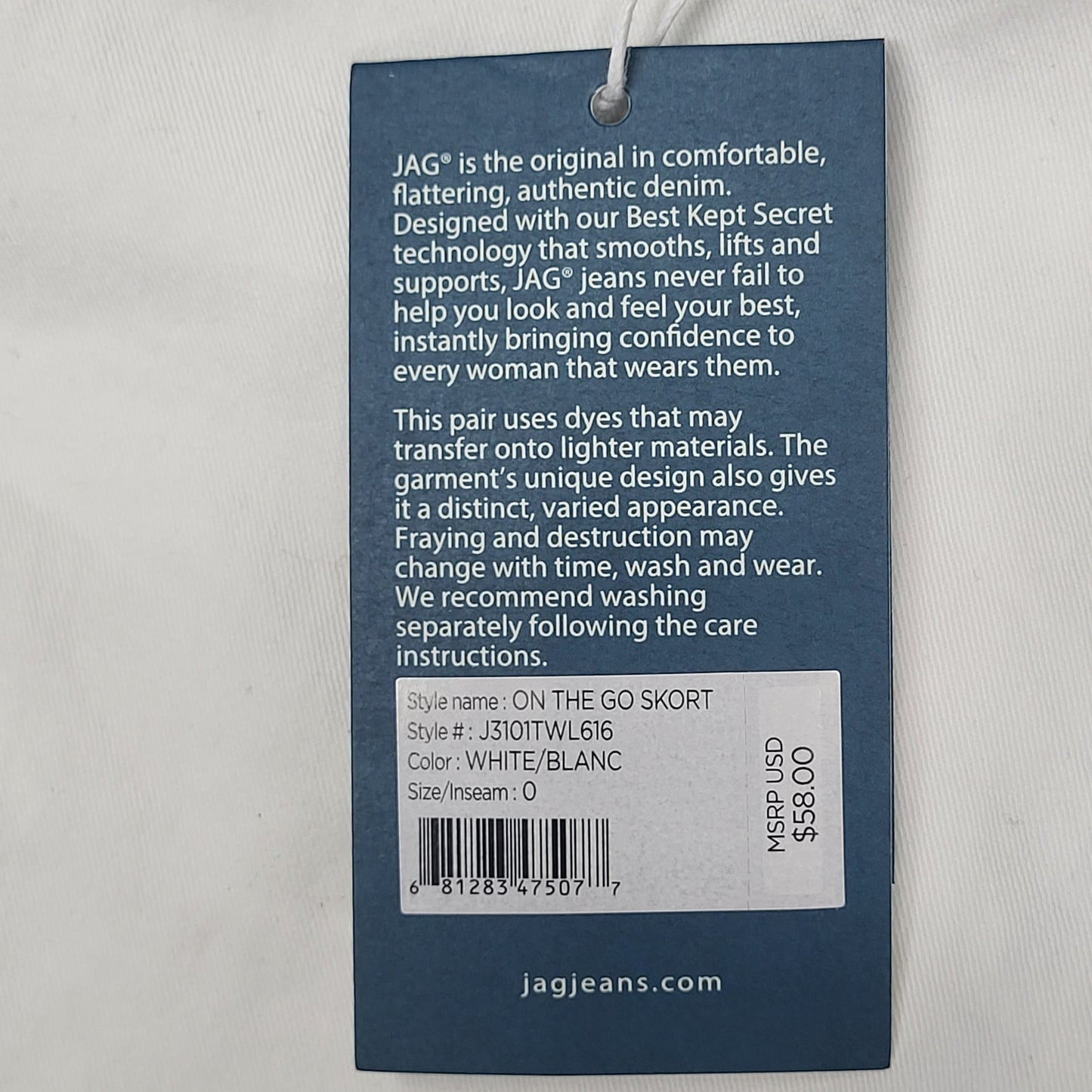 JAG On-the-go Mid Rise Pull-On Skort Womens Sz 0 White J3101TWL616