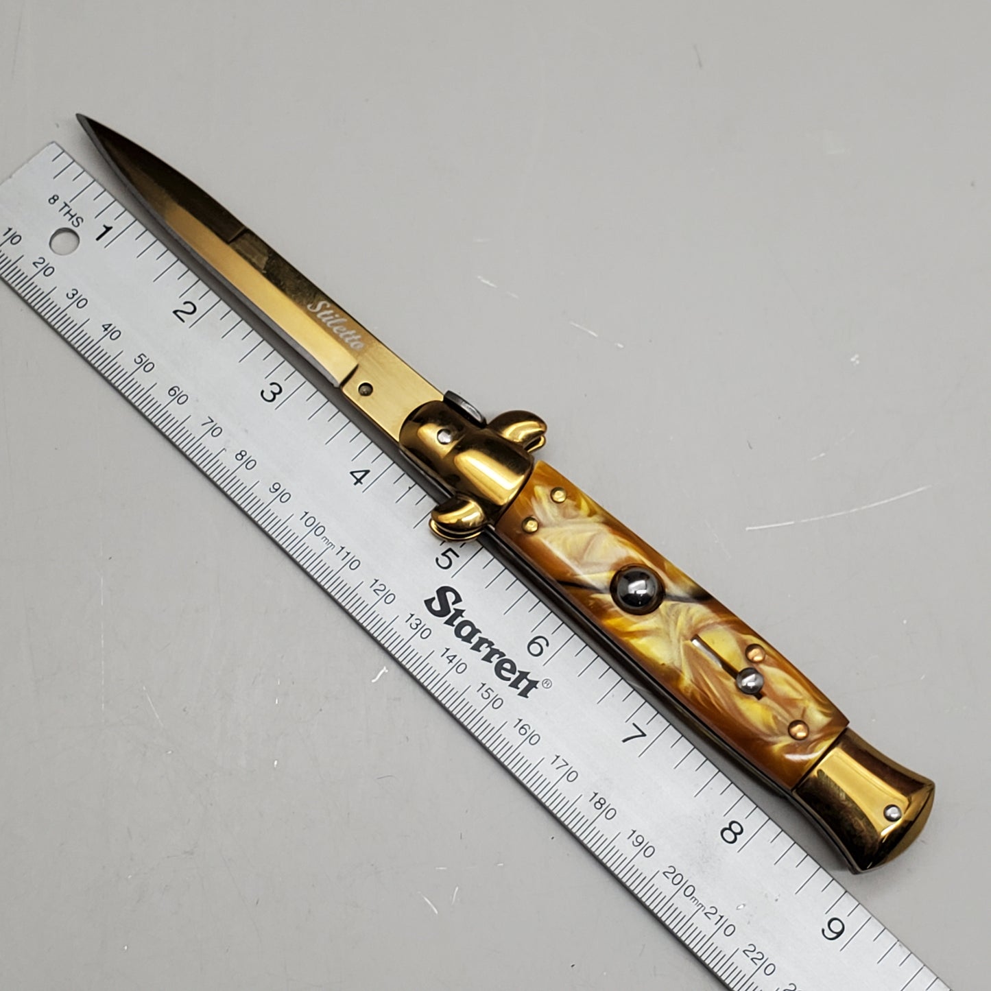 ZA@ ARMED FORCE TACTICAL Hand Crafted OTF Pocket Knife 9"Knife4"Blade Yellow/Gold ST-6GYW