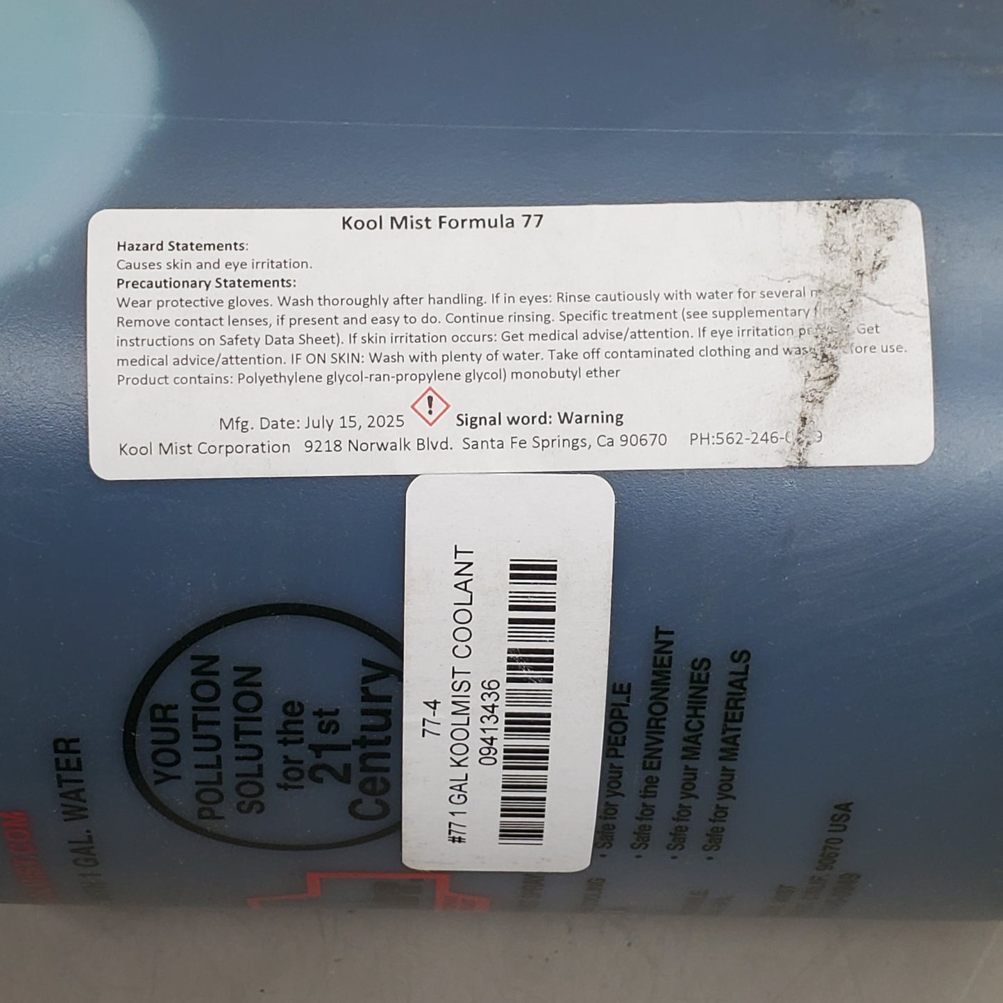 KOOL MIST Cutting Fluid Mist Spray Coolant Formula #77 Super Concentrated Water Based 1 Gal 09413436