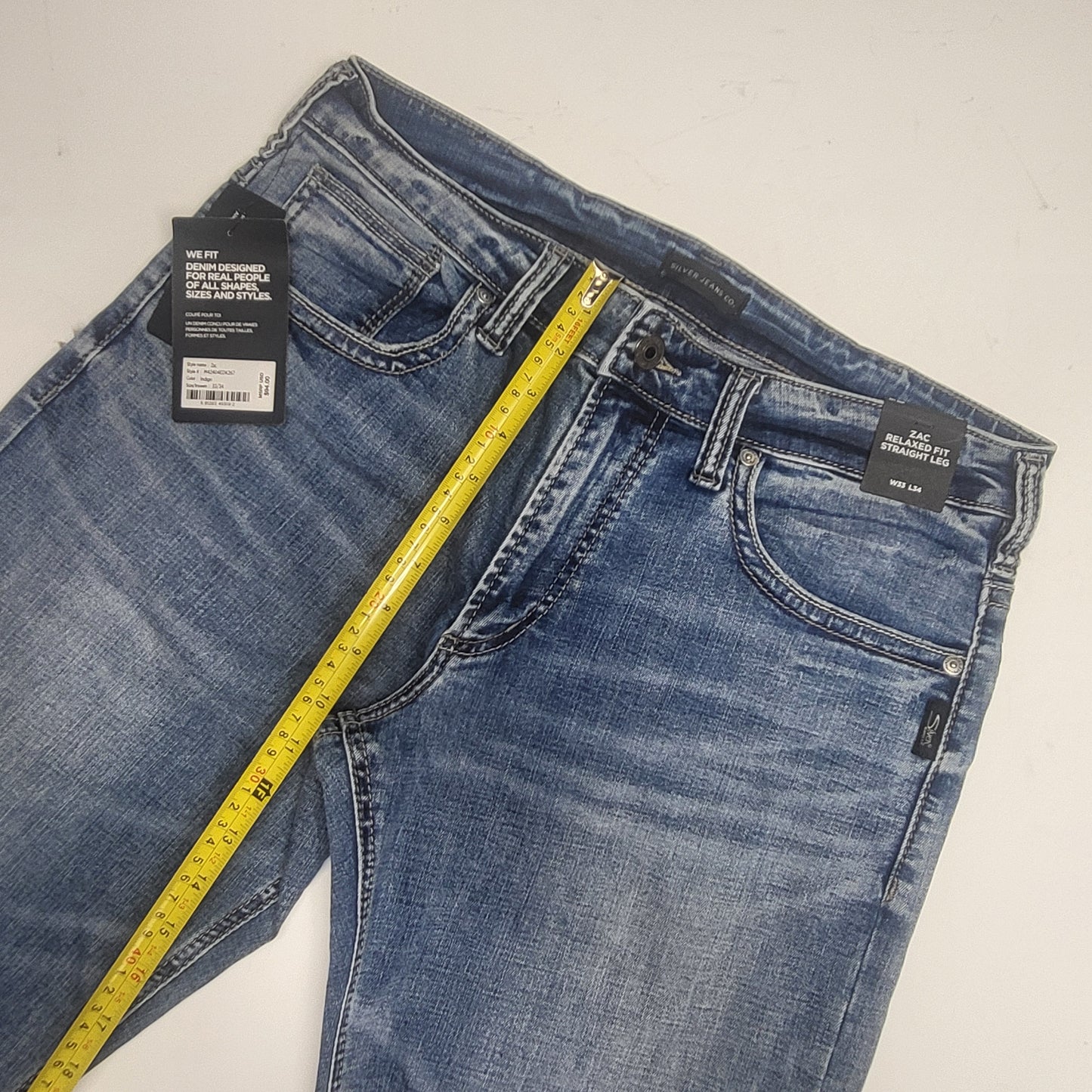 SILVER JEANS CO. Zac Relaxed Fit Straight Leg Sz 33/34 Indigo M42404EDK267