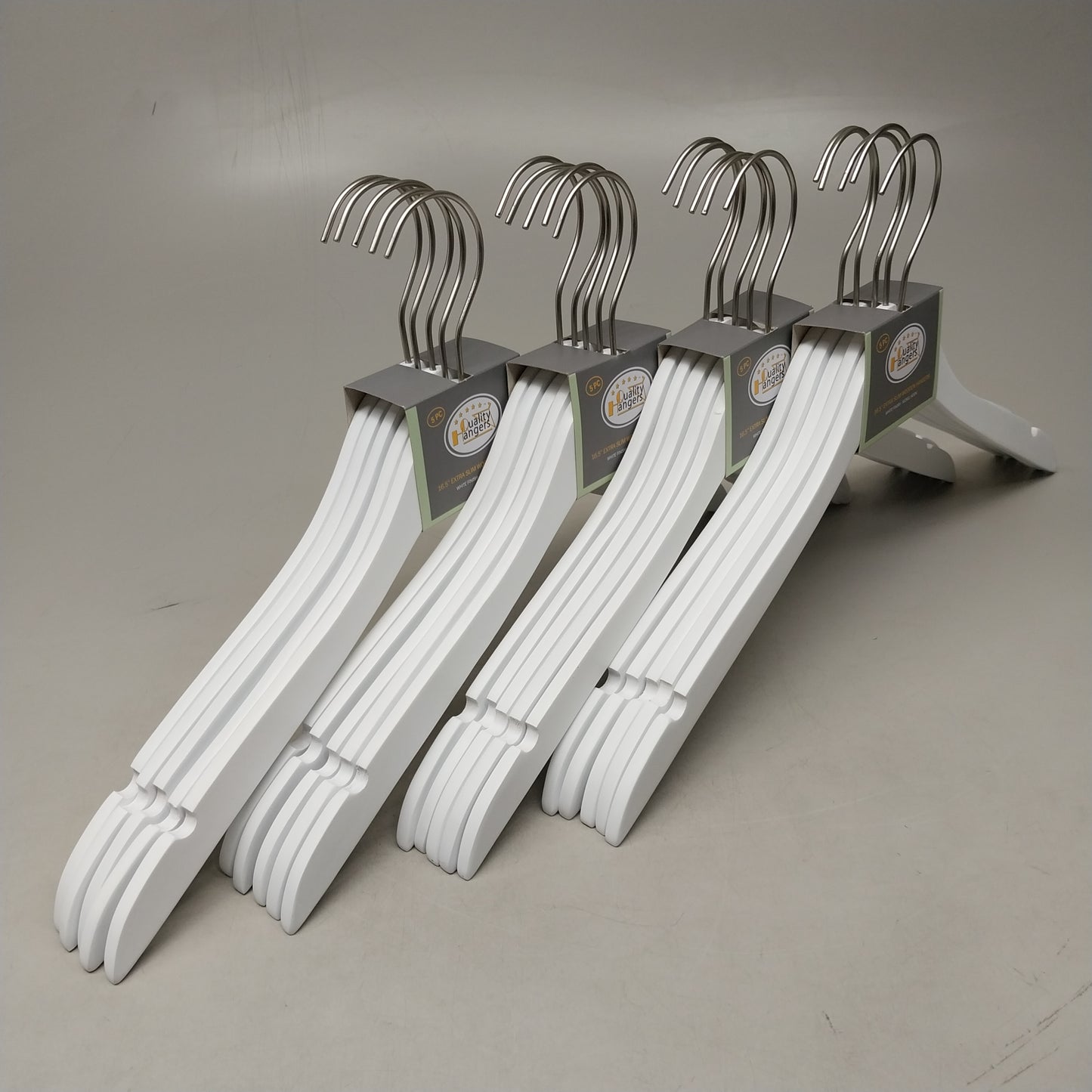 QUALITY HANGERS 20PK Extra Slim Wooden Handers 16.5" White