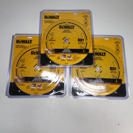 DEWALT (3 PACK) Circular Saw Blade Fine Finish Wood Cutting 80t 12"  DWA11280