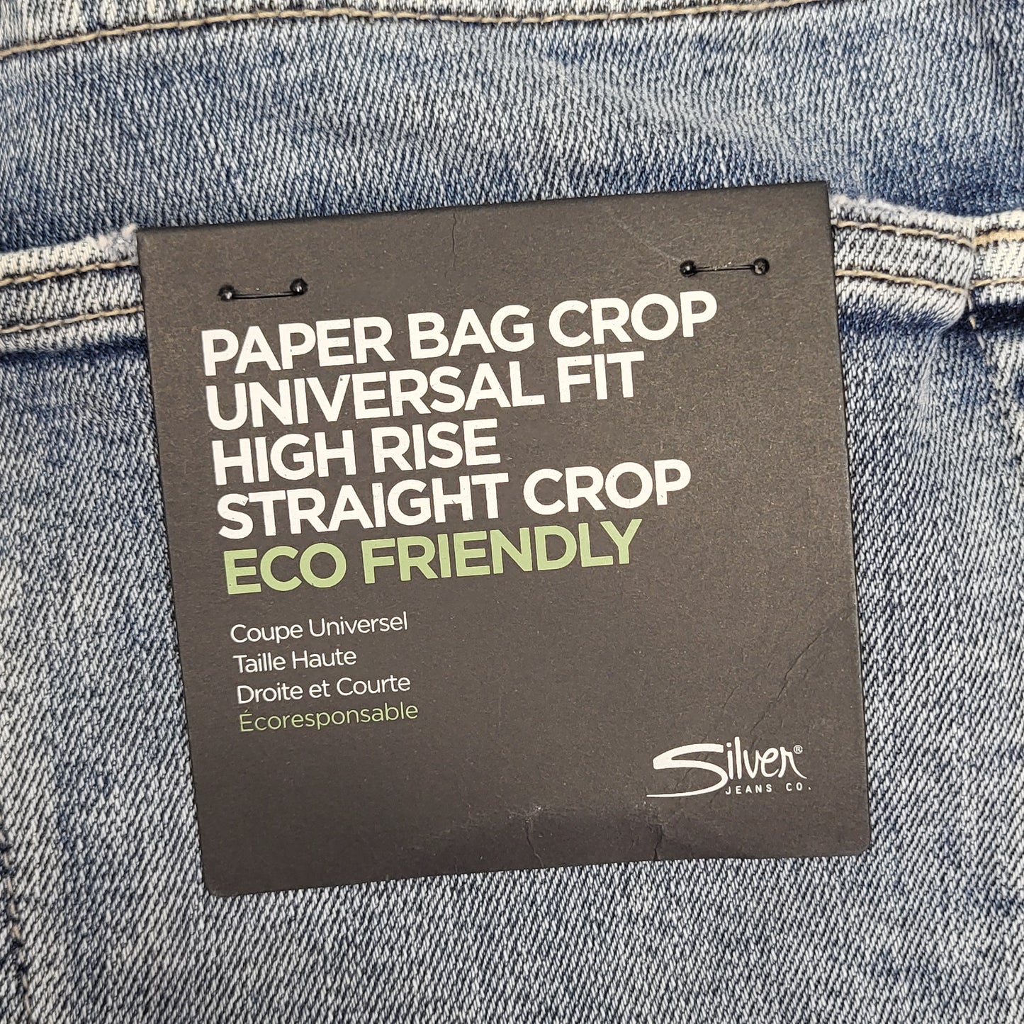 SILVER JEANS CO. Paper Bag Crop High Rise Straight Eco Friendly Sz 33/27 Indigo