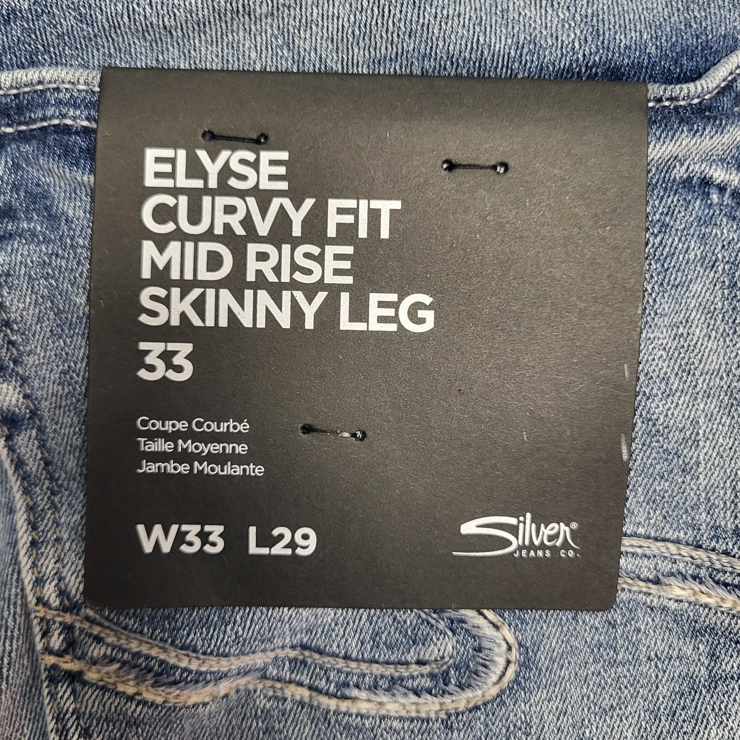 SILVER JEANS CO. Elyse Mid Rise Skinny Leg Sz 33/29 Light Indigo L03116EPX291