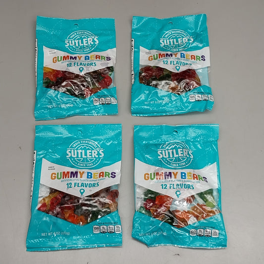 SUTLERS Gummy Bears (4-PK) 6 oz Each Artificially Flavored Gummy Candy Exp 03/2025