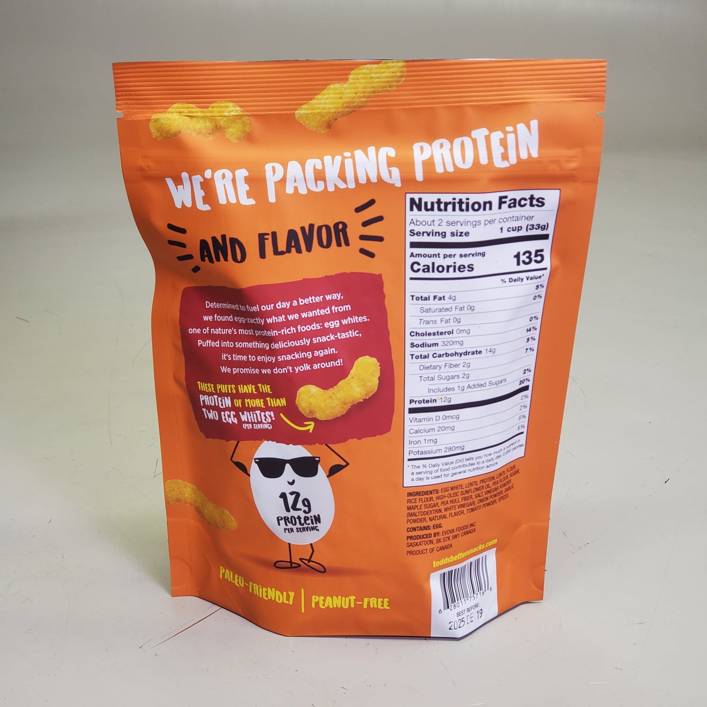 ZA@ TODDS (12 Pack) Egg-Cellent Protein Puffs BBQ Flavor Sweet & Smokey 2.5 oz BB 12/25 A