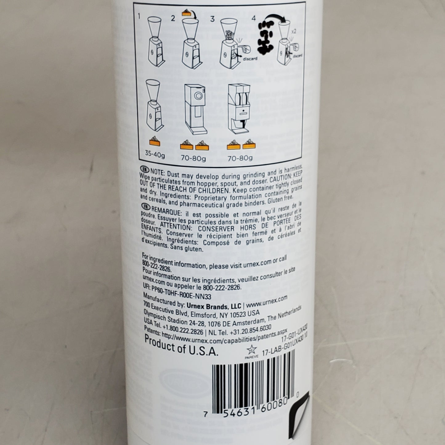 URNEX Grindz Grinder Coffee Machine Cleaner G01 Tablets 15.2 oz 17-G01-UX430