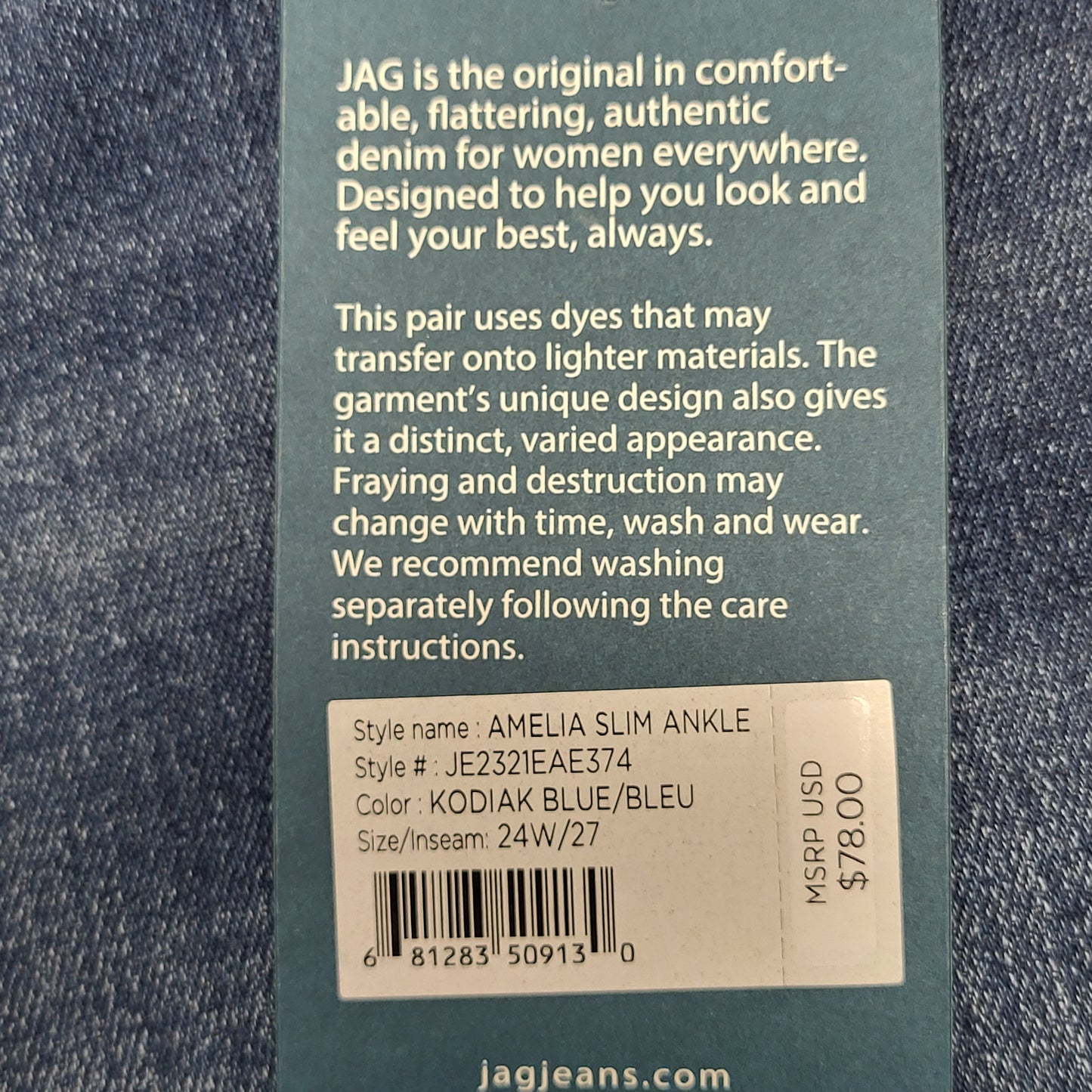 JAG Amelia Mid Rise Slim Ankle Womens Sz 24W/27 Kodiak Blue J2321EAE374