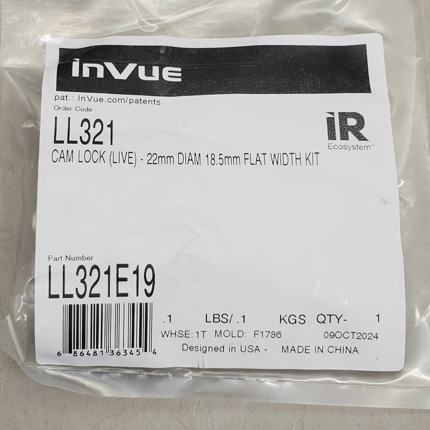 INVUE Cam Lock ( Live) Kit 22mm Dia. 18.5mm Flat Width Grey LL321E19