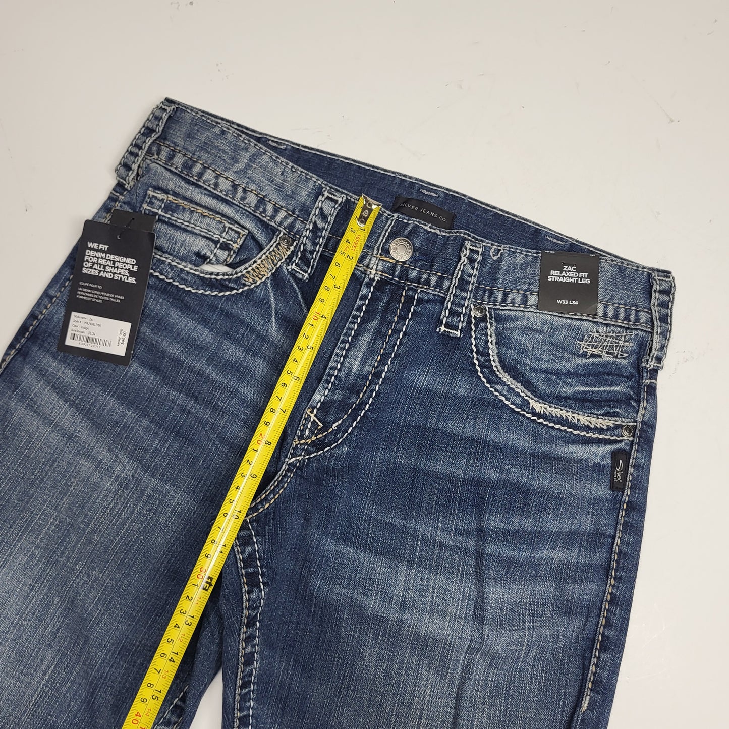 SILVER JEANS CO. Zac Relaxed Fit Straight Leg Sz 33/34 Indigo M42408LD191