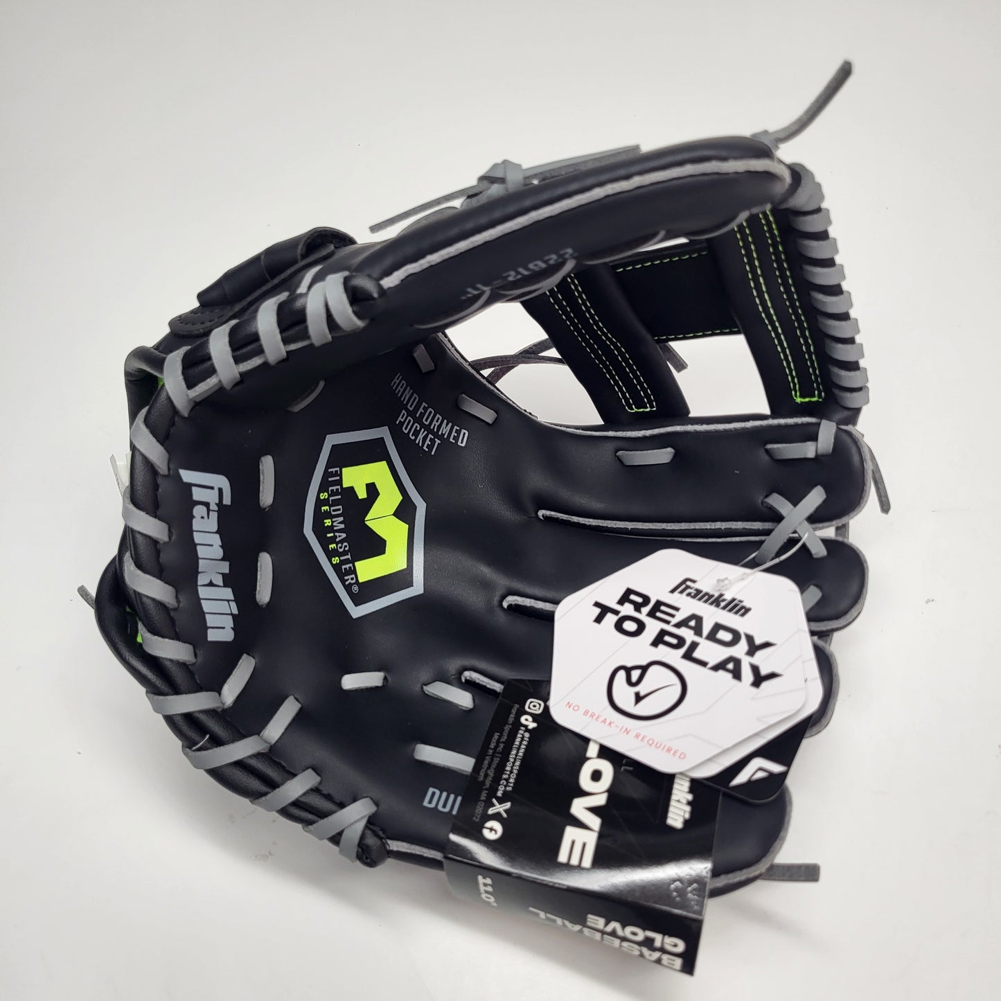 FRANKLIN Fieldmaster Baseball Glove Left Handed 11"  Black And Green 22612