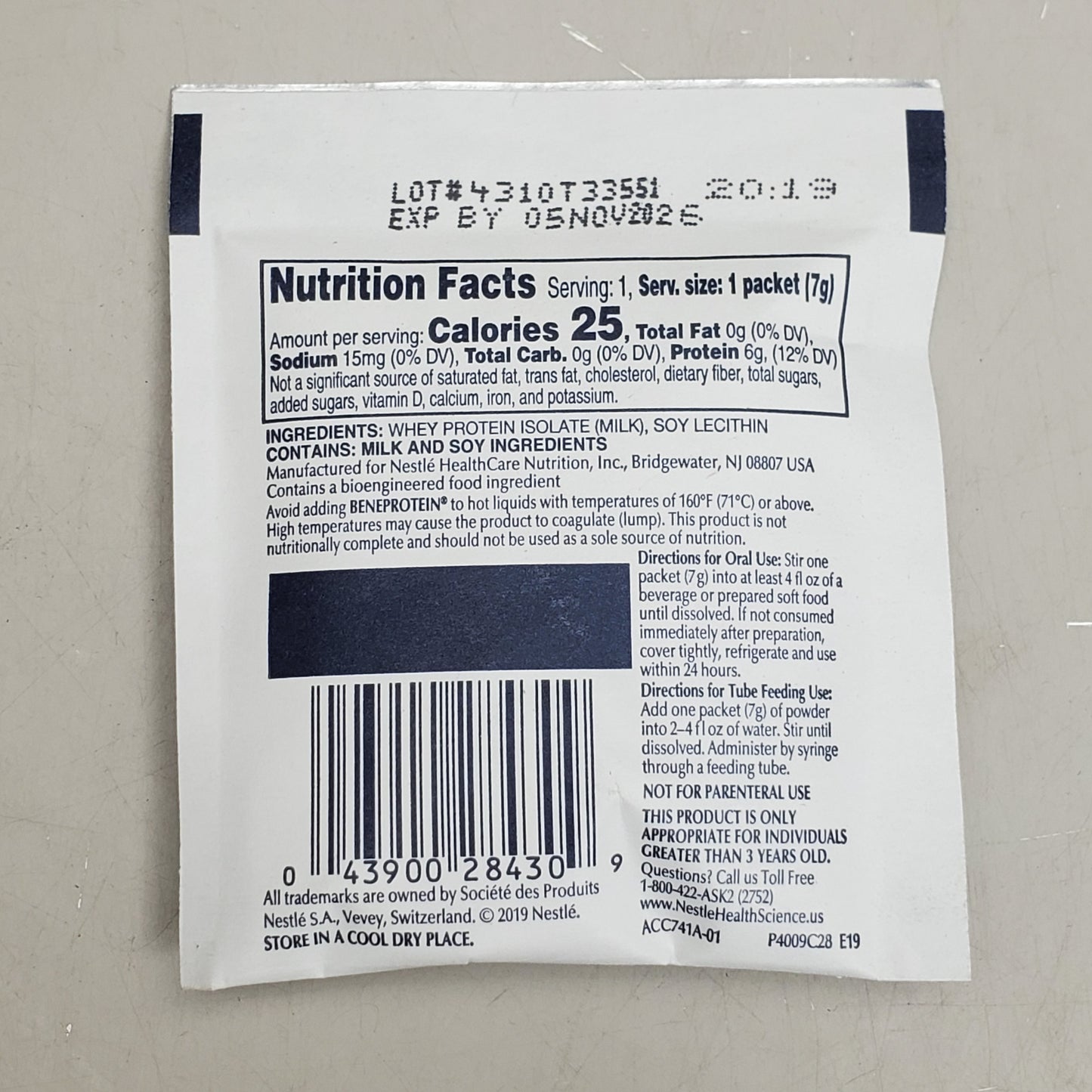 ZA@ NESTLE (75 Pack) Beneprotein Instant Protein Powder 0.25 oz Unflavored G12147839 BB 11/26