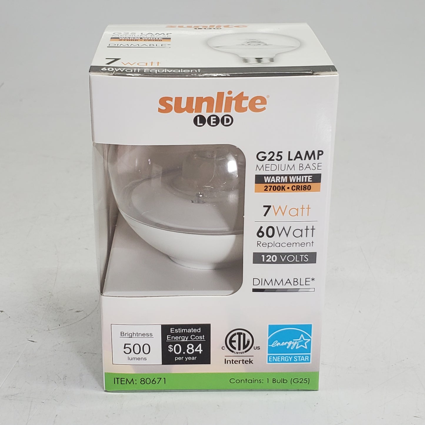 SUNLITE (2 PACK) Led Dimmable Globe Light Bulb G25 E26 120V Clear/2700K 80671