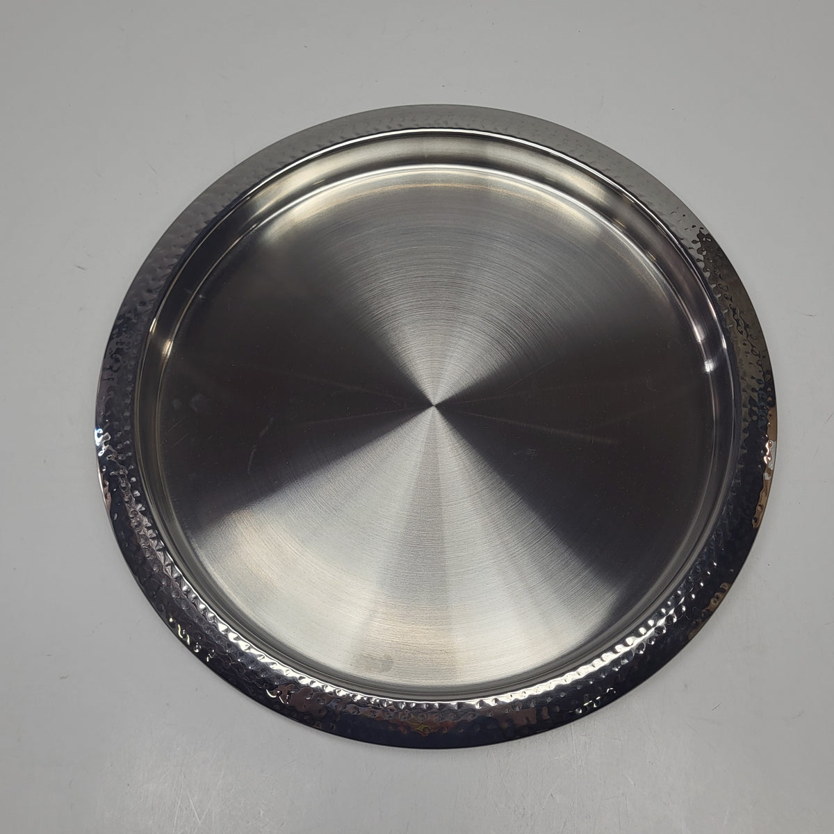 WILLIAMS SONOMA Hammered Round Metal Serving Tray  12.5"x12.5" Silver