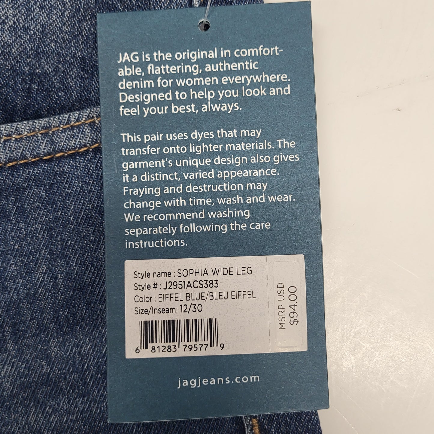 JAG Sophia High Rise Wide Leg Jeans Womens Sz 12/30 Eiffel Blue J2951ACS383