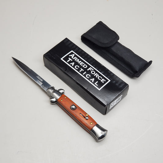 ZA@ ARMED FORCE TACTICAL Hand Crafted OTF Pocket Knife Red Wood W/ Silver Handle  ST-6WD