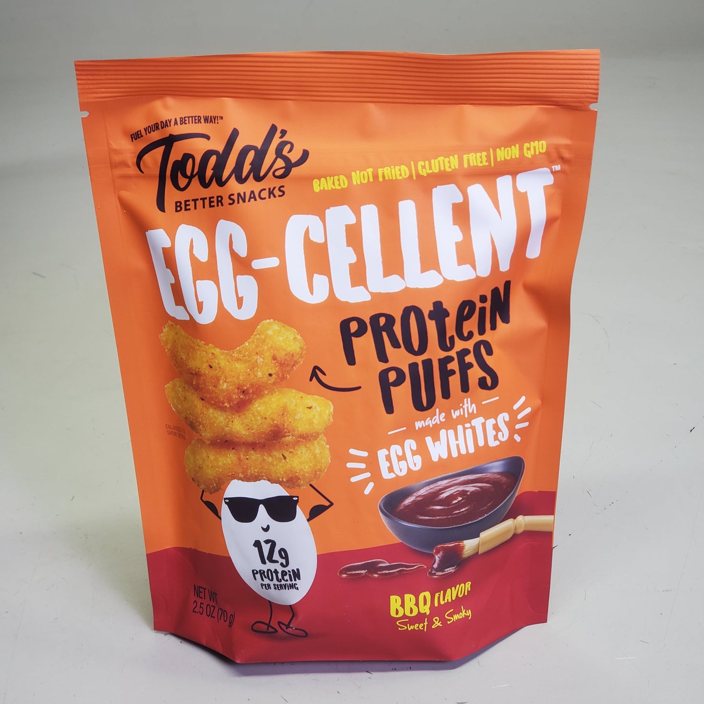 ZA@ TODDS (12 Pack) Egg-Cellent Protein Puffs BBQ Flavor Sweet & Smokey 2.5 oz BB 12/25 E