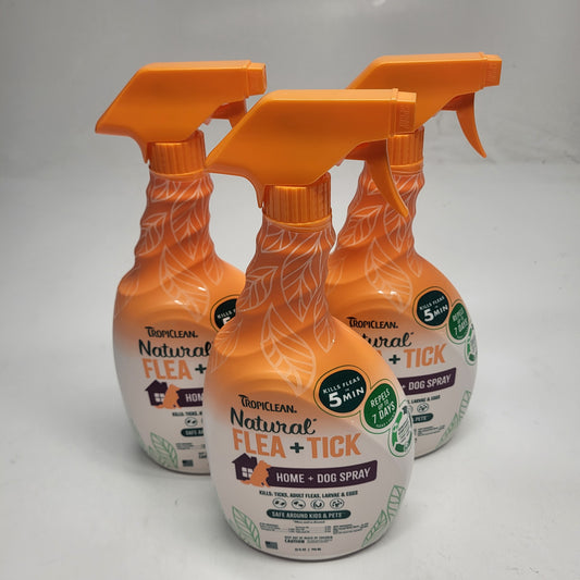 TROPICLEAN (3 PACK) Natural Flea & Tick Max Strength Home + Dog Spray 32 oz