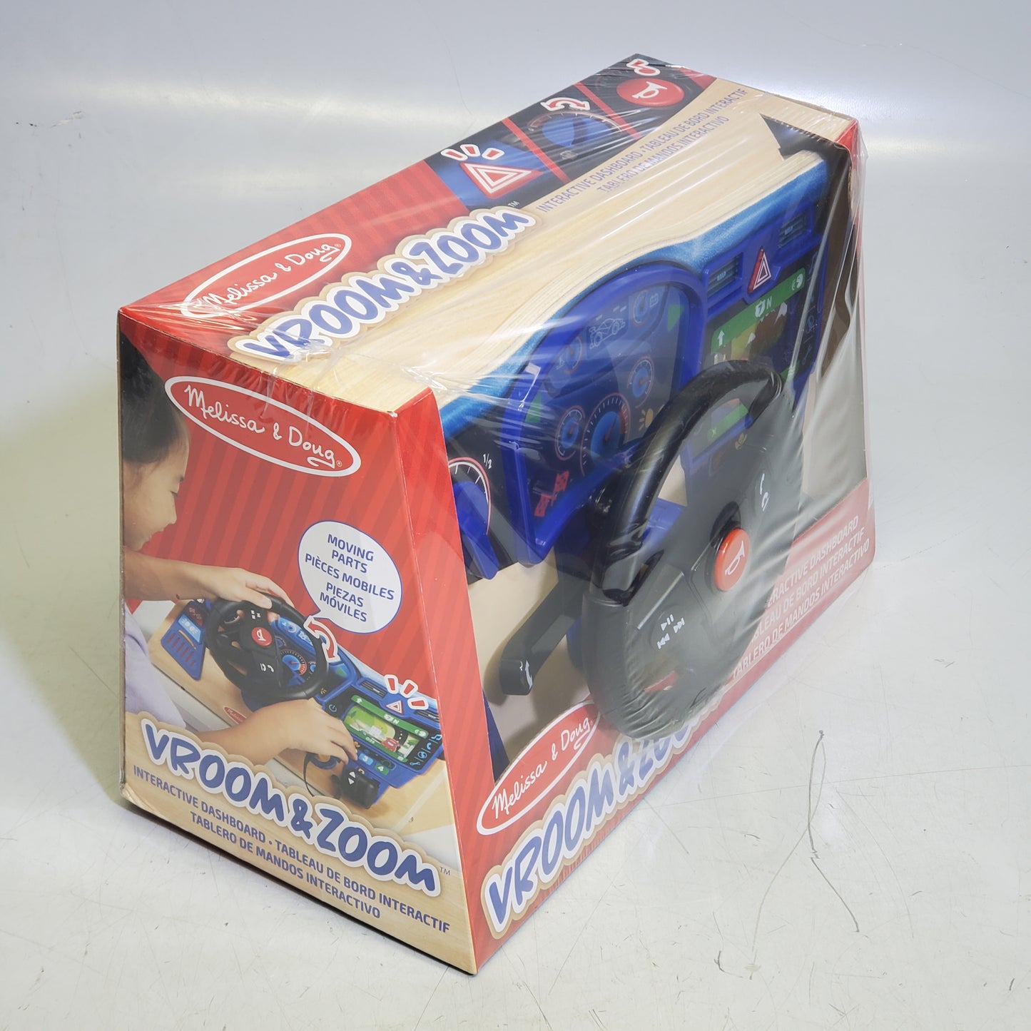 MELISSA & DOUG Vroom & Zoom Interactive Wooden Dashboard Steering Wheel Toy 31705