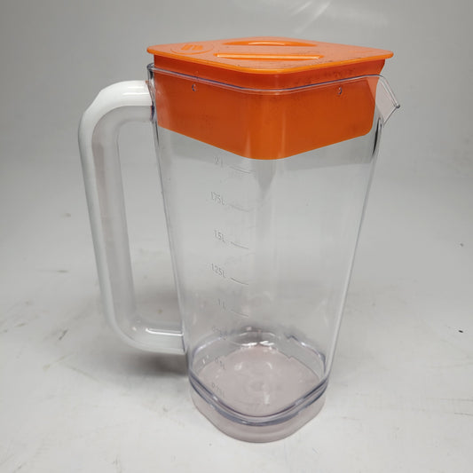 MAXPLUS Clear Plastic Beverage and Iced Coffee Pitcher W/ Orange Lid