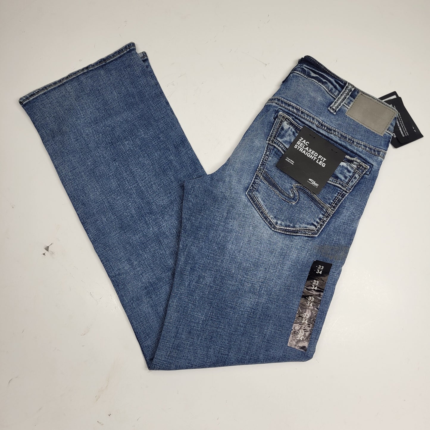 SILVER JEANS CO. Zac Relaxed Fit Straight Leg Sz 33/34 Indigo M42404EDK267