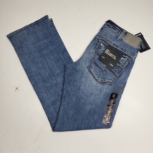 SILVER JEANS CO. Zac Relaxed Fit Straight Leg Sz 33/34 Indigo M42404EDK267