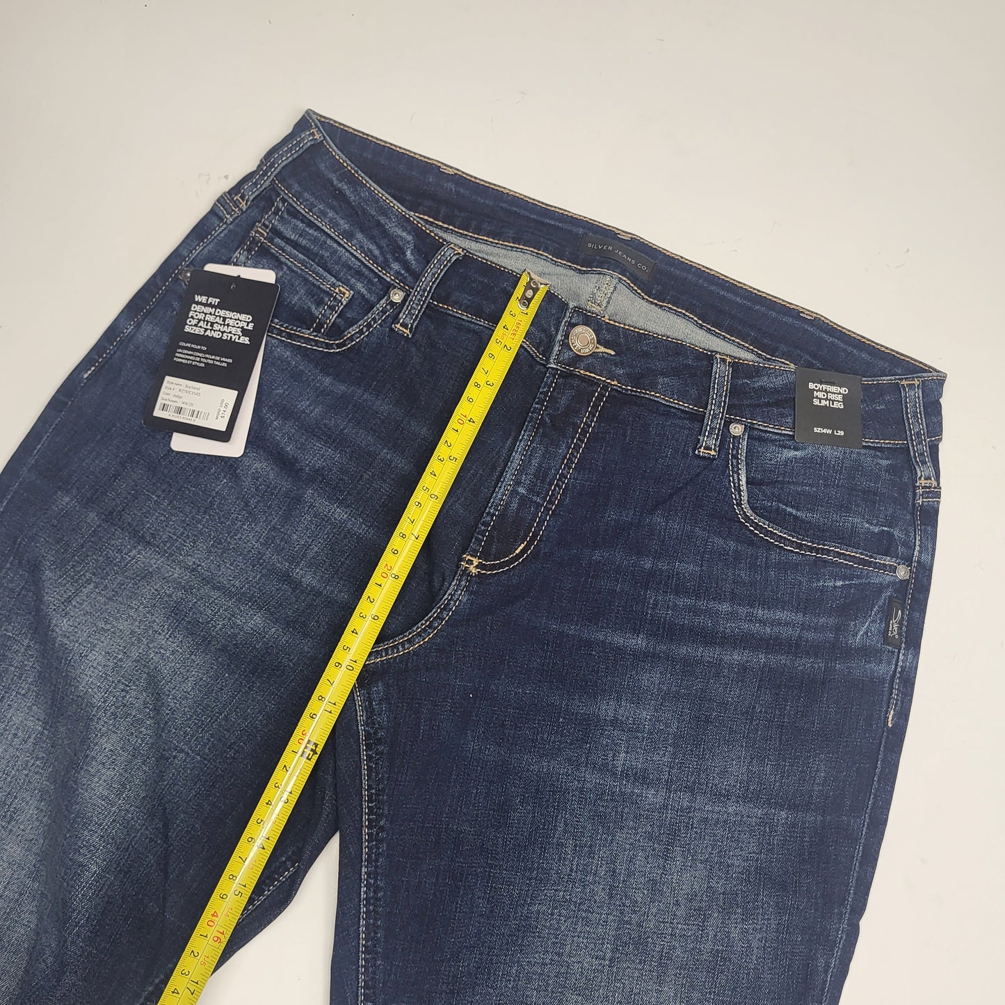 SILVER JEANS CO. Boyfriend Mid Rise Slim Leg Sz 14/29 Indigo W27101CVS415