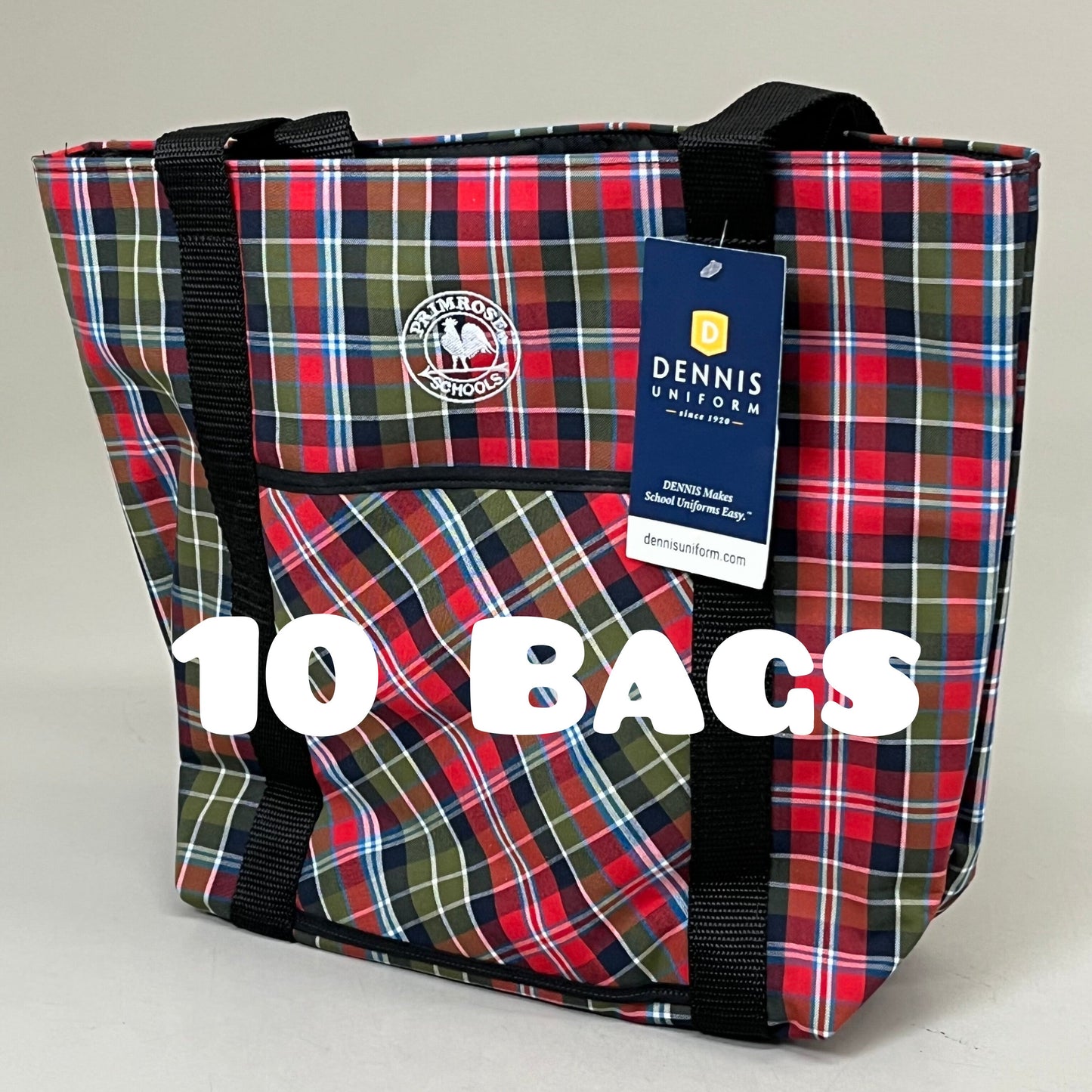 ZA@ DENNIS UNIFORMS (10 PACK) Primrose Schools Plaid Tote Bag Lunch Bag 13" x 12" Red/Green F