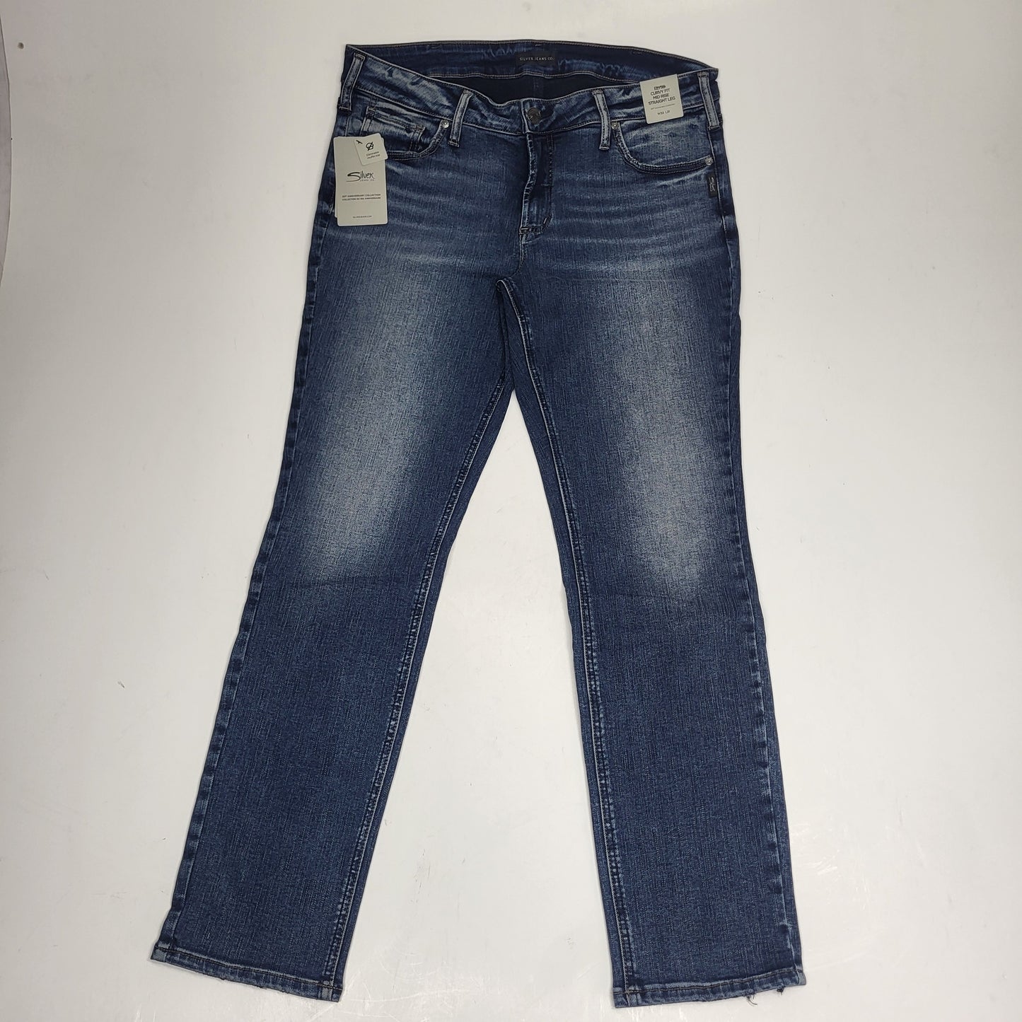 SILVER JEANS CO. Elyse Mid Rise Straight Leg 30th Anniversary Sz 33/31 Indigo